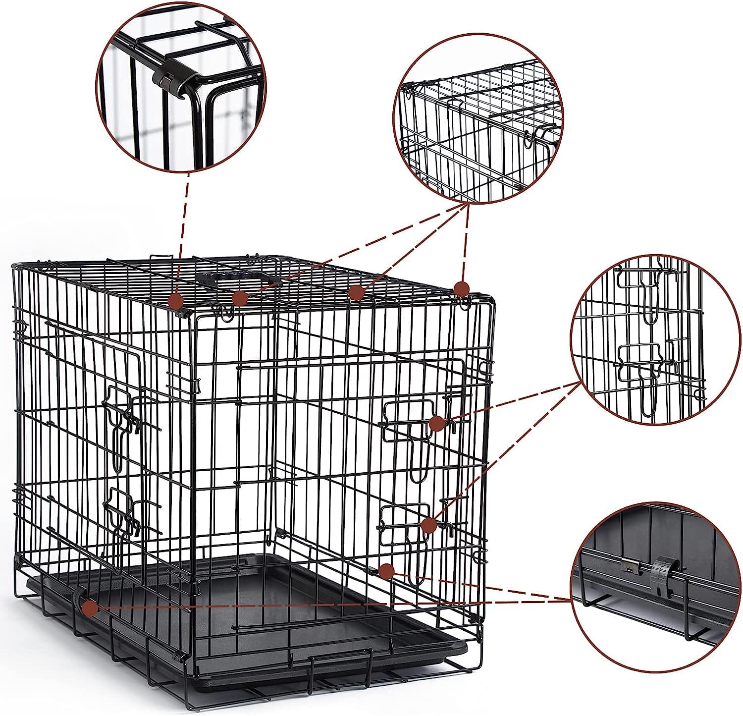 Donoro Dog Crates For Small Size Dogs Indoor Double Door Dog Kennels & Houses For Puppy And Cats, Collapsible Metal Contour Dog