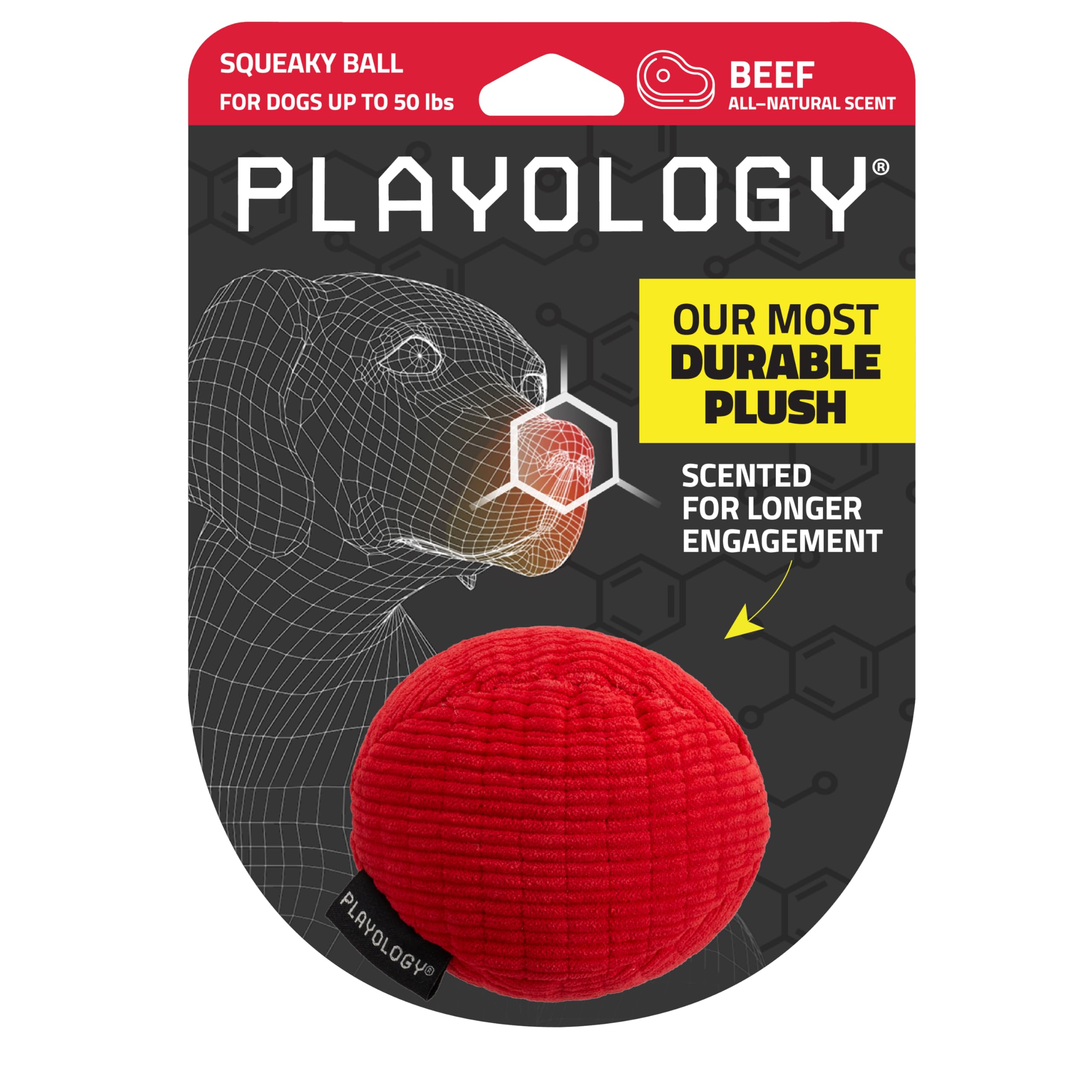 Playology Plush Squeaky Ball | Engaging All Natural Beef Scented Plush Dog Toy With Interactive Squeaker For Medium Dogs Up To 5
