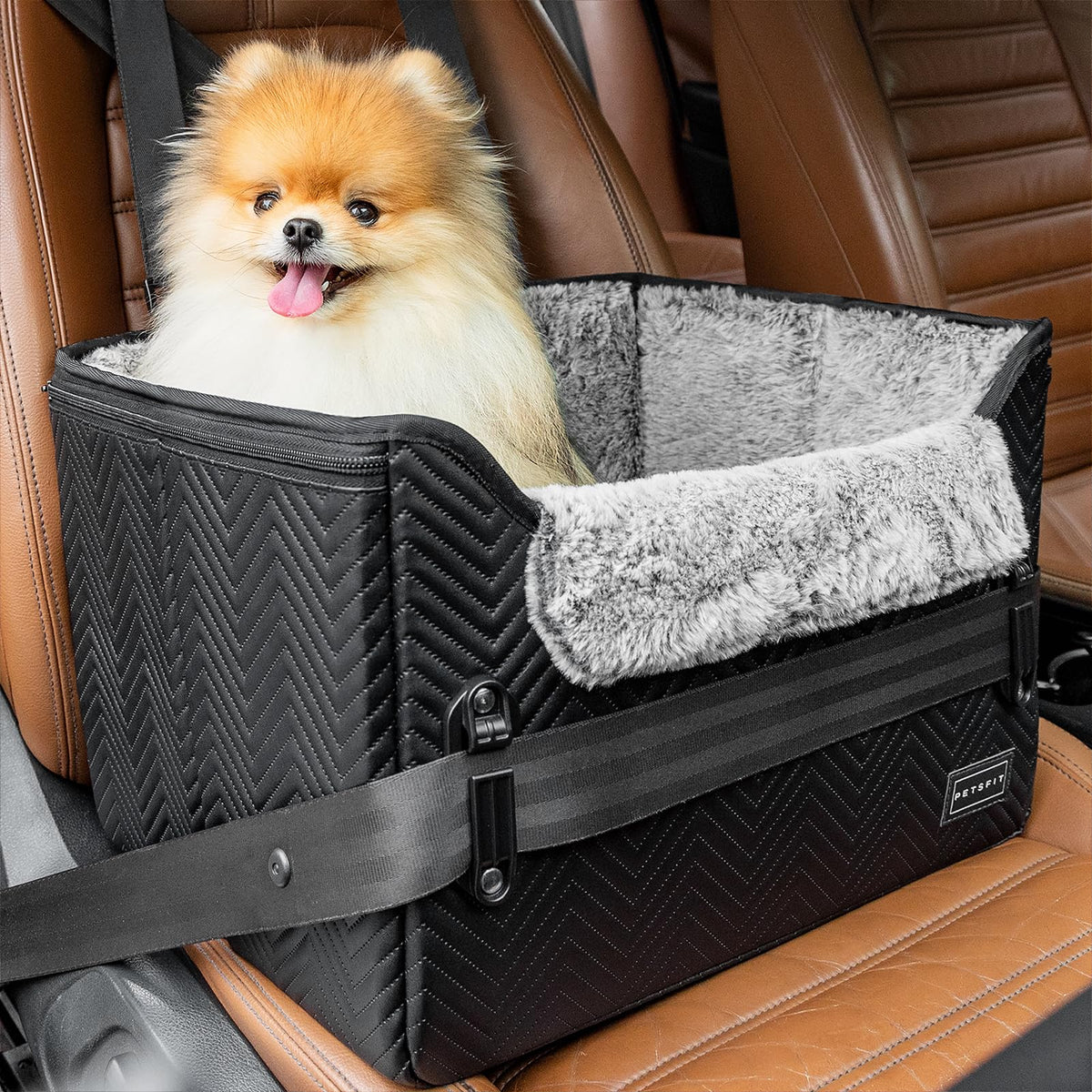 Petsfit Dog Car Seat, Waterproof Pu Leather Dog Carseat With Patent Safe Buckles, Clip-On Leash, Pet Travel Carrier Bed For Smal