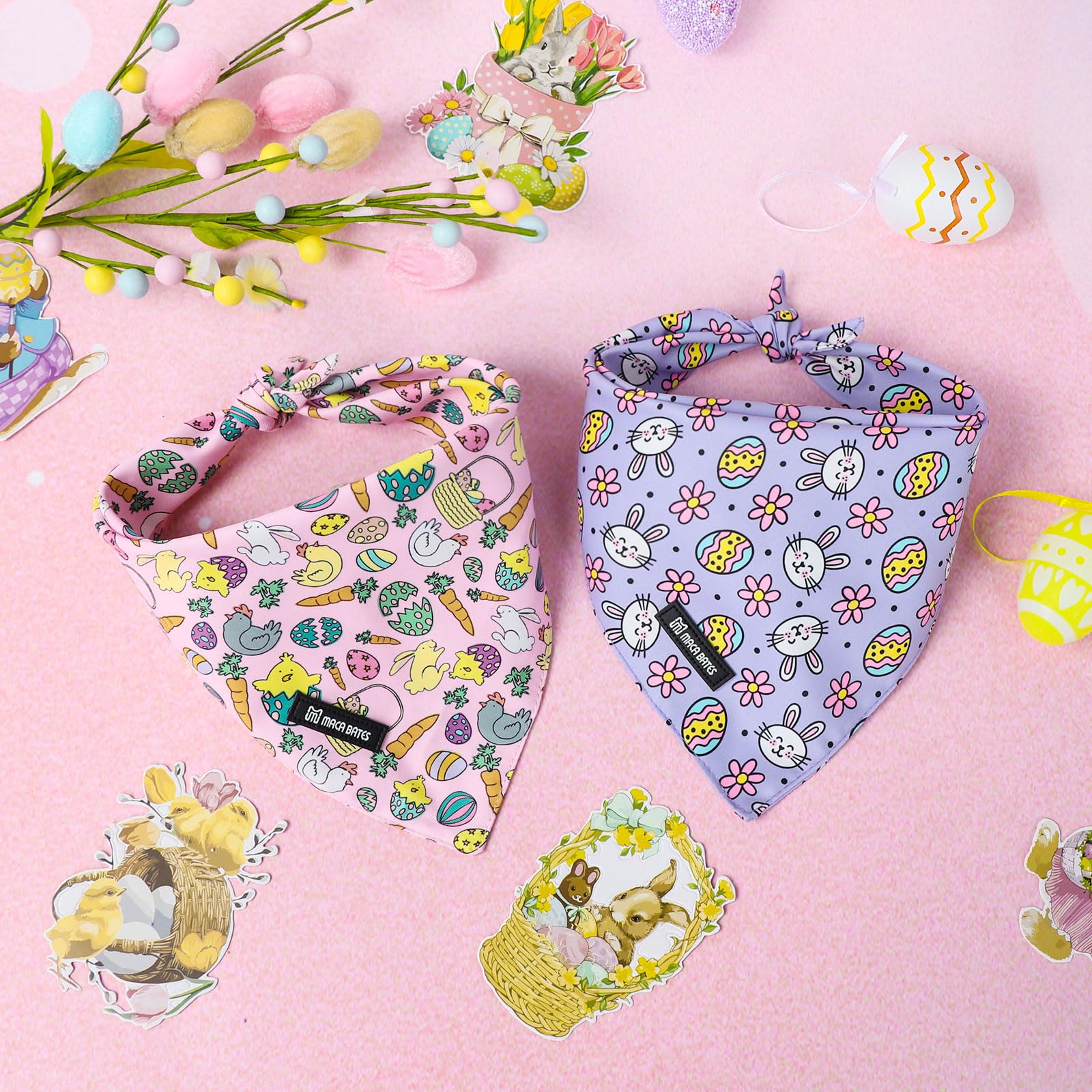 Maca Bates 2 Pack Easter Day Dog Bandana Bunny Rabbit Egg Corrot Esater'S Gift Dogs Scarf Purple And Pink Soft Puppy Bandanas Pe