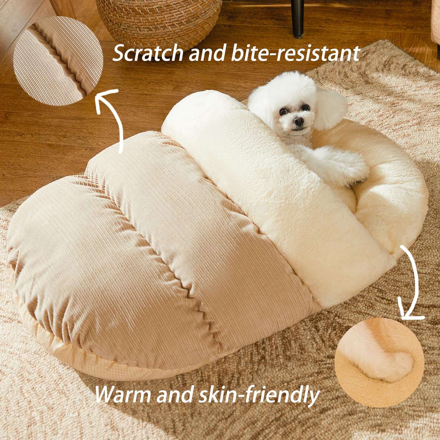 Bed for Dog and Cat, Pet Bed, Ultra Soft Cute Plush Slipper Cat Cave Bed, Anti Slip Warm Pet House Nest, Self-Warming, Ideal for