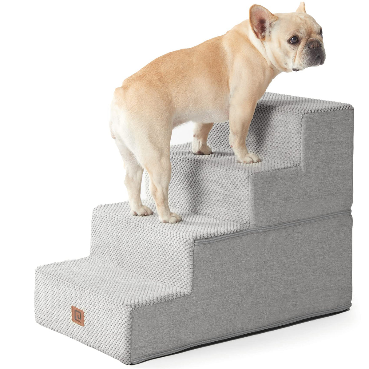 Eheyciga Dog Stairs For Bed 18”H, 4-Step Dog Steps For High Bed, Pet Steps For Small Dogs And Cats, Non-Slip Balanced Dog Indoor Ramp, Light Grey