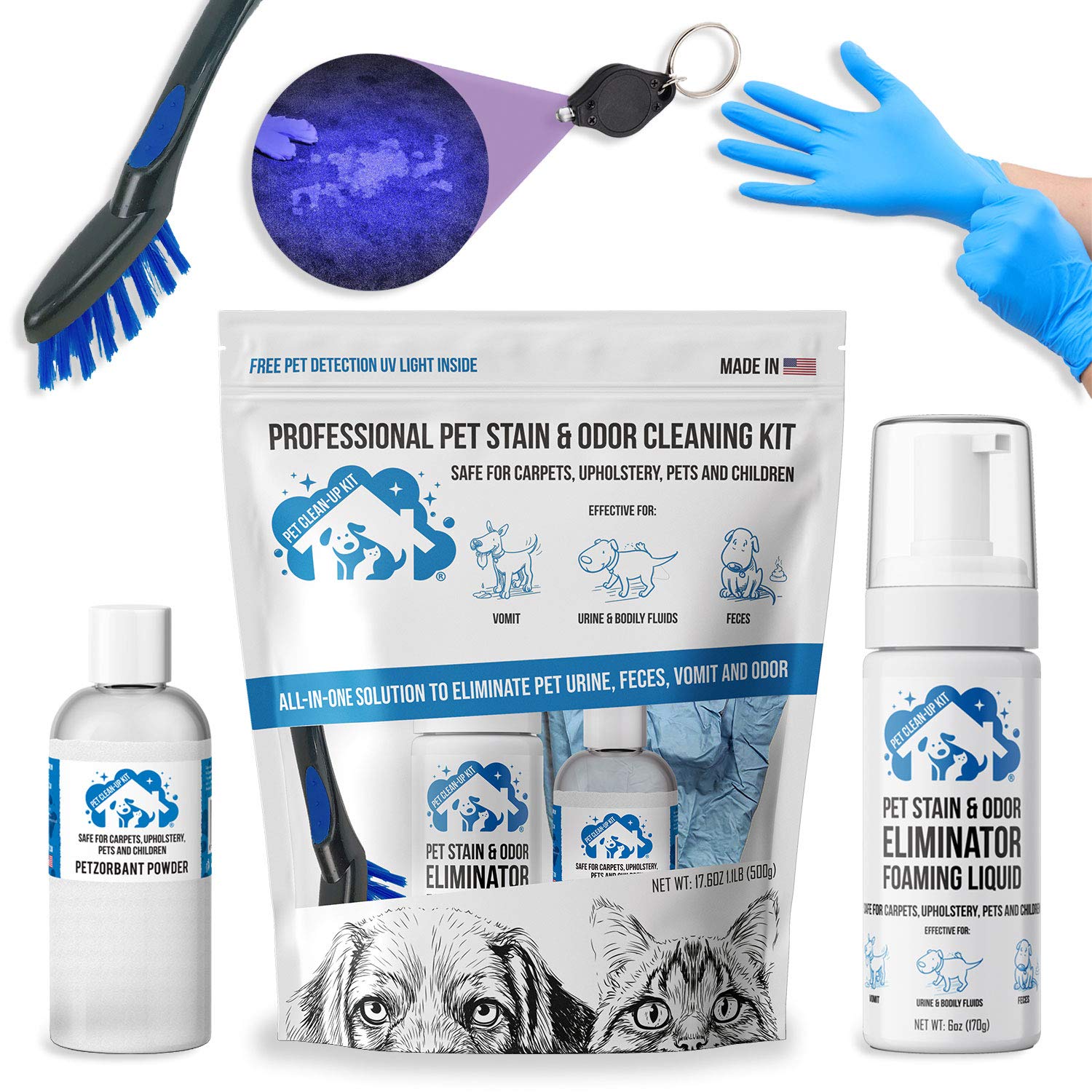 Professional Pet Stain & Odor Cleaning Kit | Carpet Stain Remover - Clean Dog And Cat Urine, Feces, Vomit - Eliminate Odor & Sme