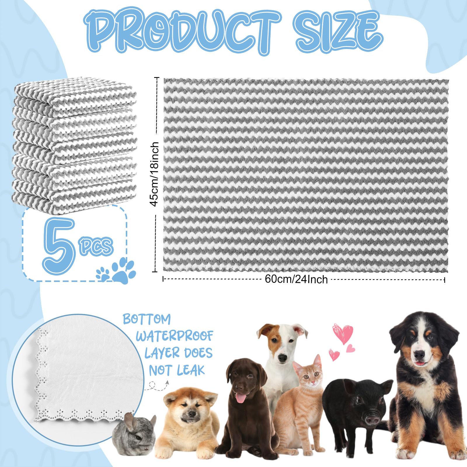 Hahafelt 5 Pcs Waterproof Guinea Pig Fleece Bedding Blankets Absorbent Guinea Pig Cage Liner Washable Small Animal Pee Pad Reusa