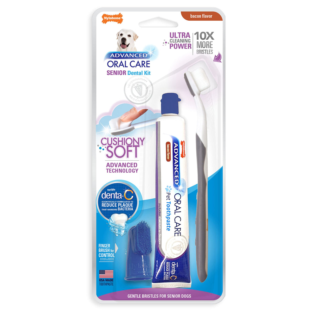 Nylabone Advanced Oral Care Senior Dog Dental Kit With Cushiony Soft-Bristle Toothbrush Senior 3 Count