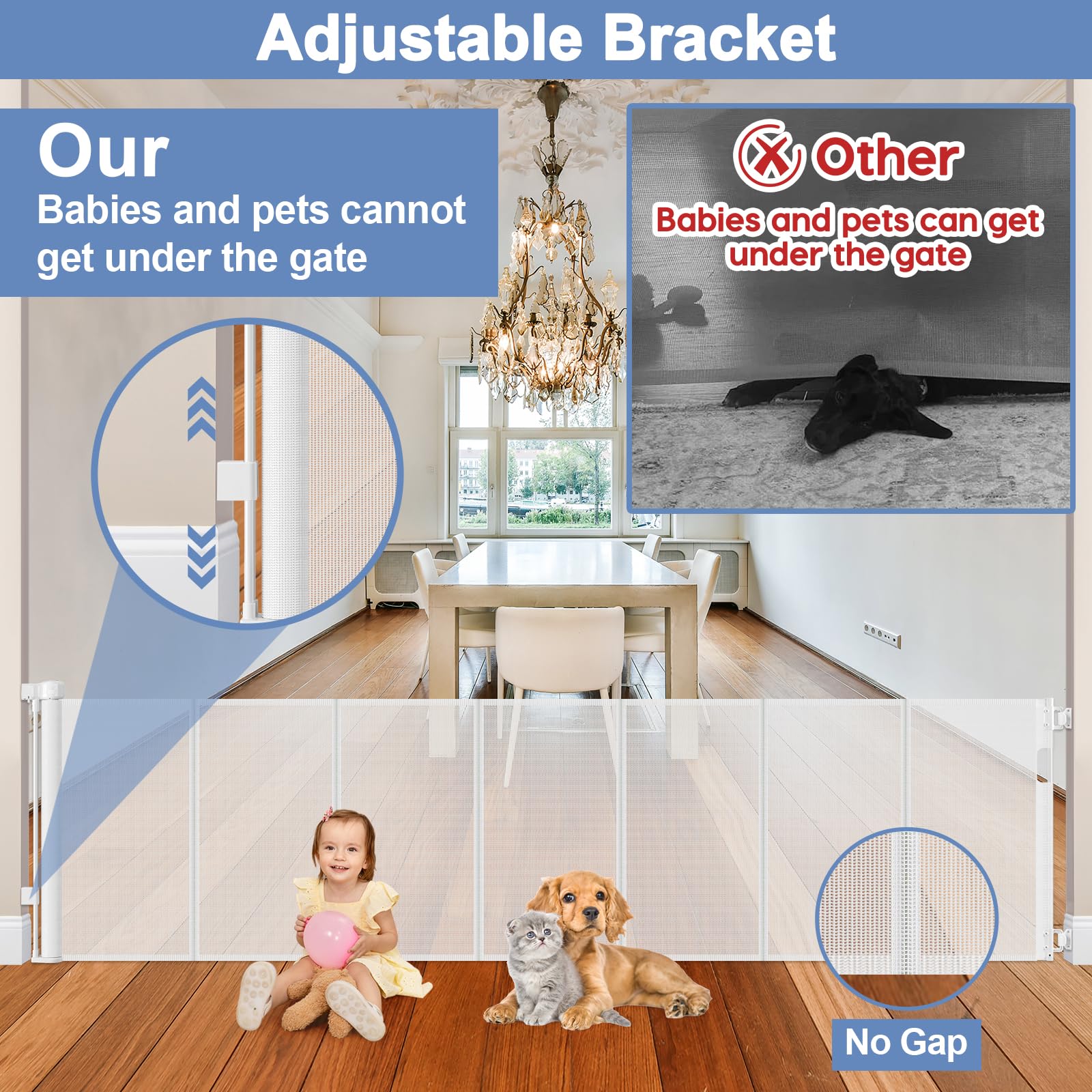 Reinforced 90 Inch Retractable Baby Gate for Doorways Extra Wide Outdoor Retractable Gate for Dog Reinforced Bottom to Prevent C