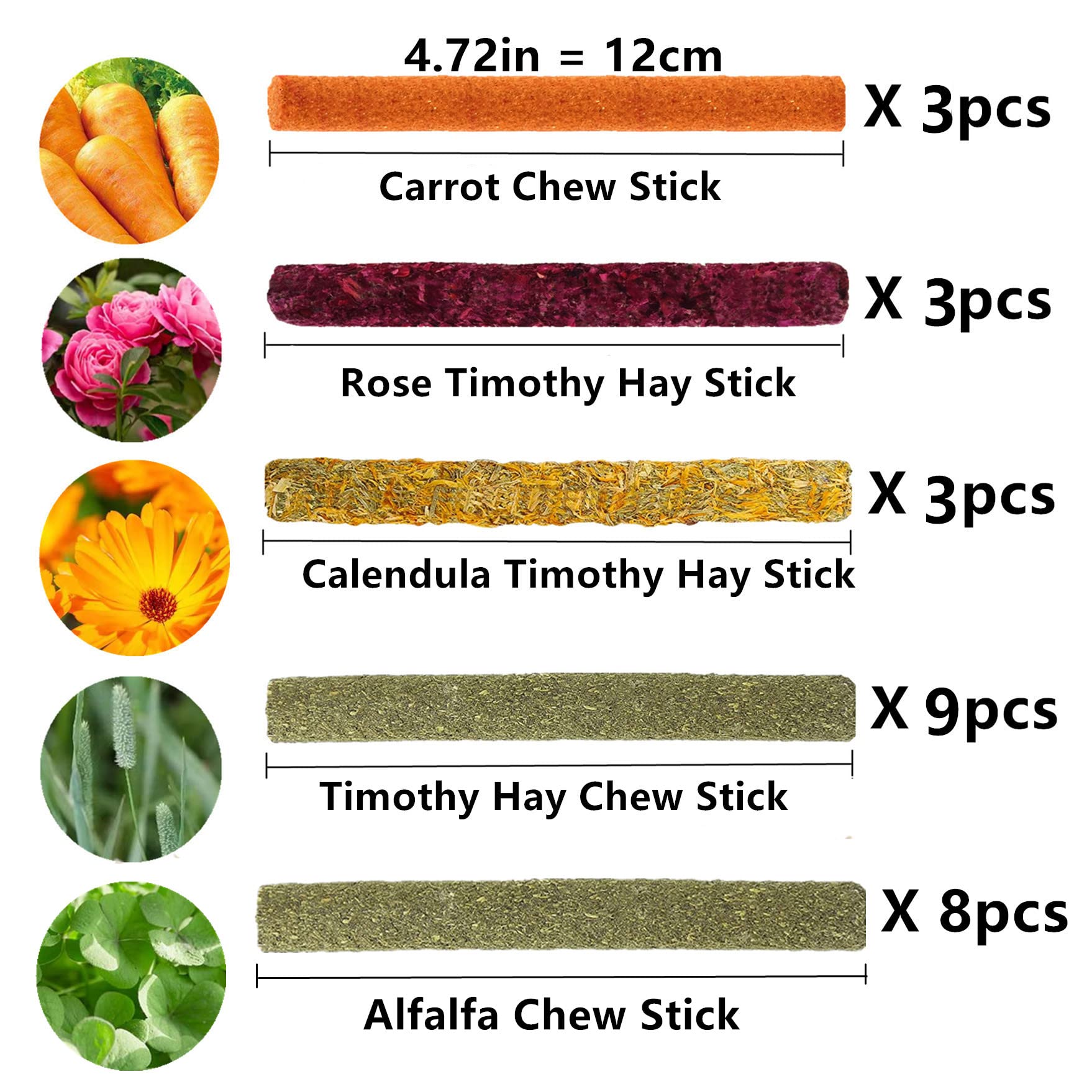 Grembeb Rabbit Toys,Timothy Hay Stick For Guinea Pig Toy Bunny Chew Toys For Teeth Grinding Hamster Alfalfa Bite Treat Rabbit Mo