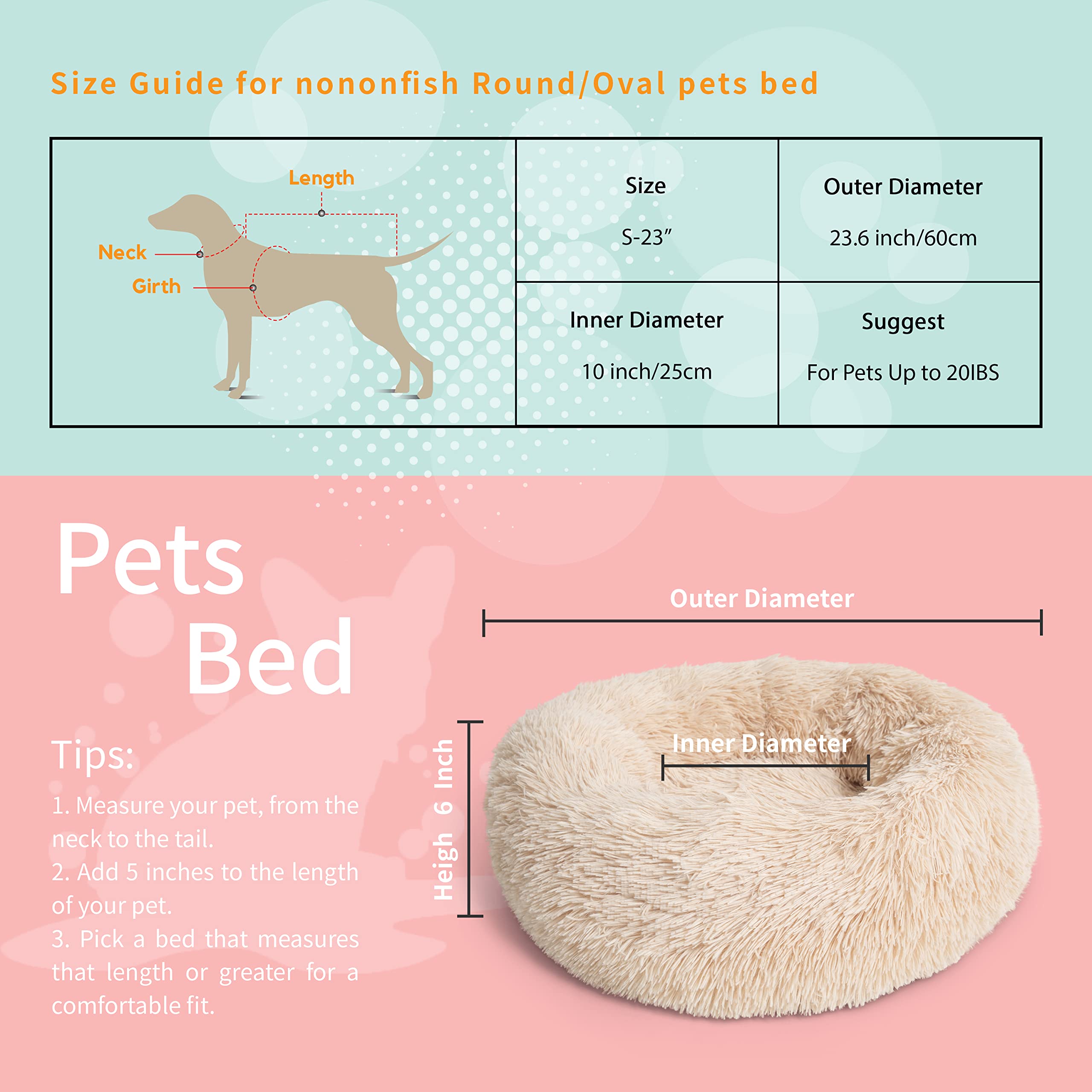 Small Dog Bed Calming Dogs Bed For Small Medium Large Dogs Anti-Anxiety Puppy Bed Machine Washable Warming Cozy Soft Pet Round B