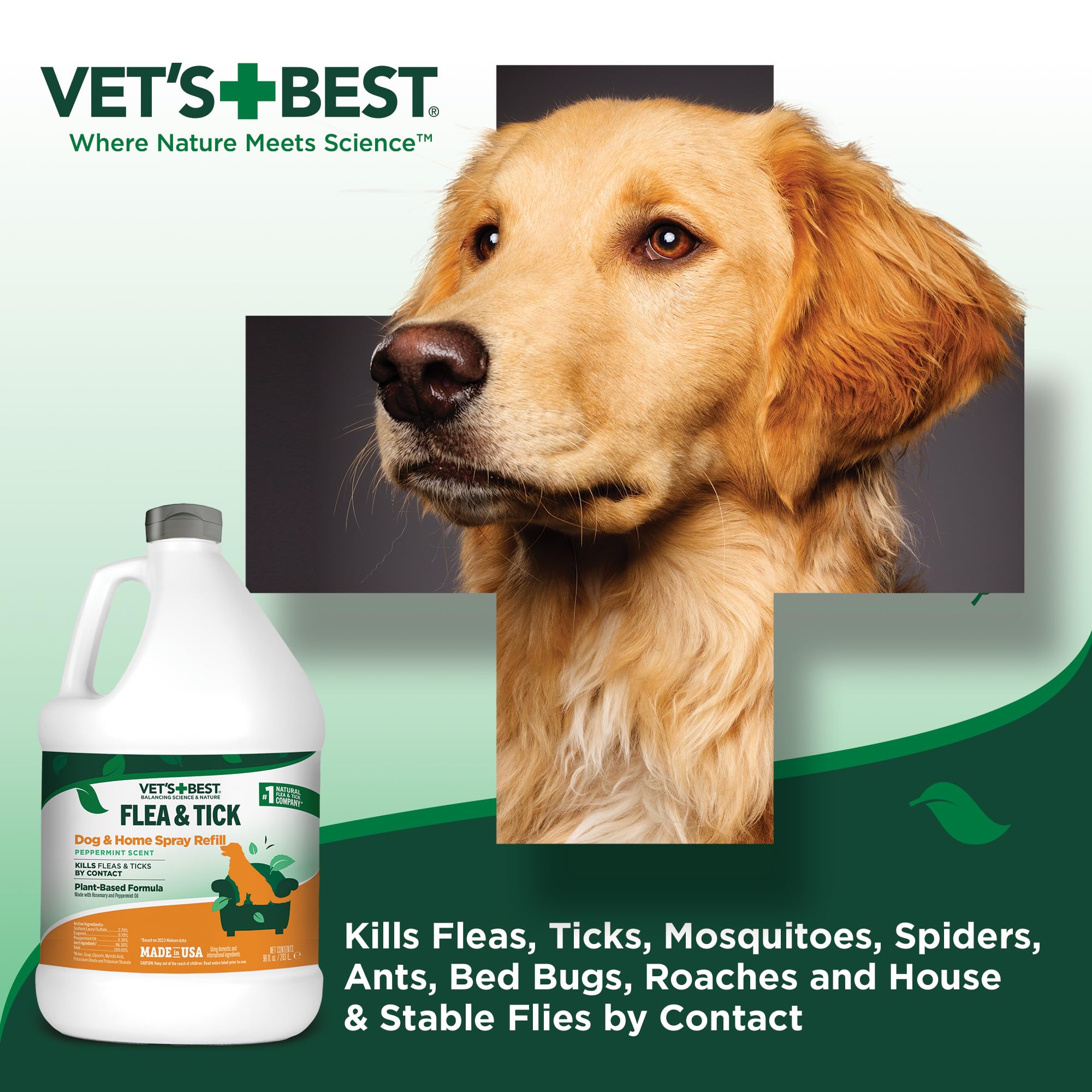 Vets Best Flea and Tick Home Spray - Plant-Based Flea and Tick Treatment for Dogs and Indoor Use - Natural Essential Oil Spray f