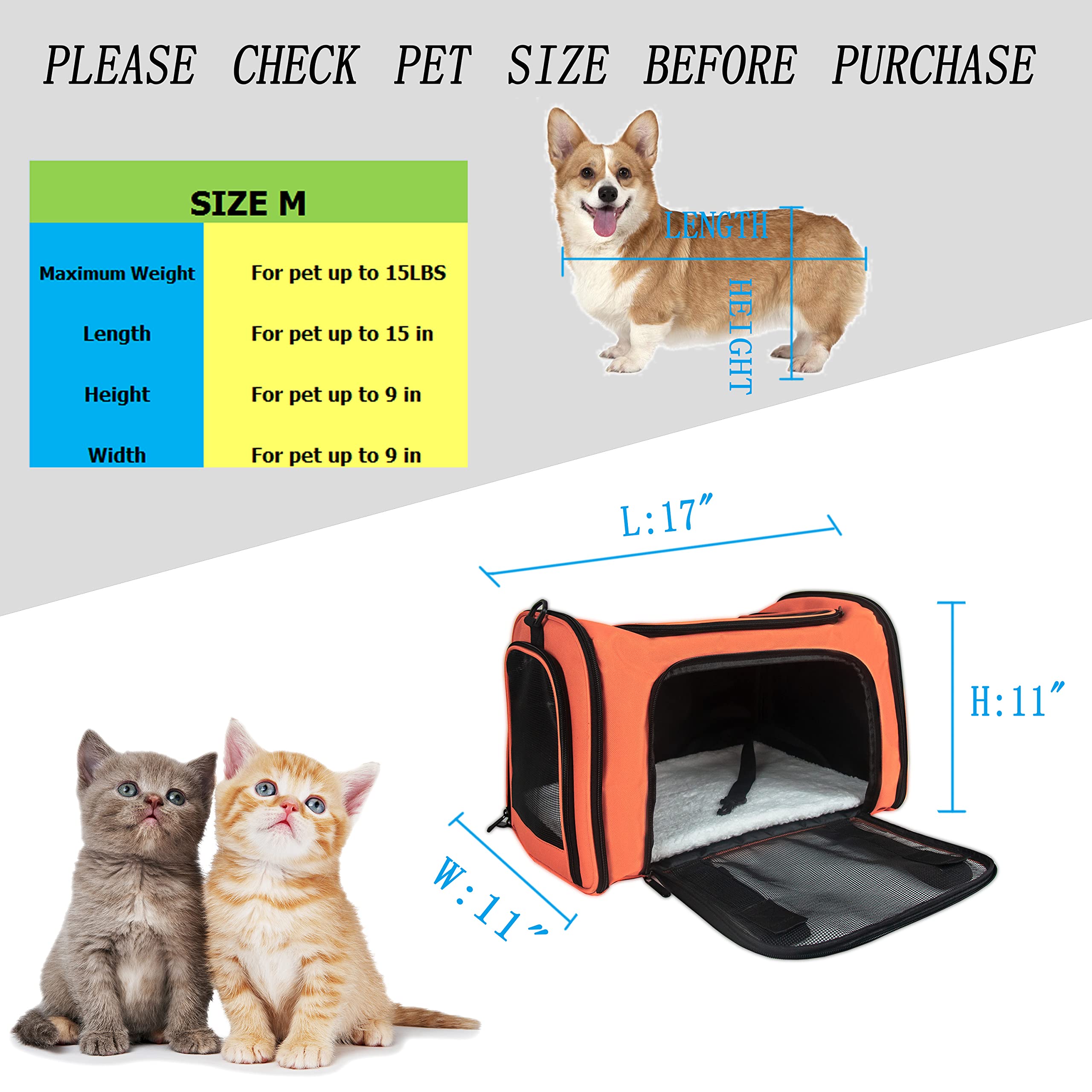Nextfri Soft Sided Carrier For Small Medium Cats Dogs,Tsa Airline Approved Collapsible Travel Pet Carrier (Medium, Orange)
