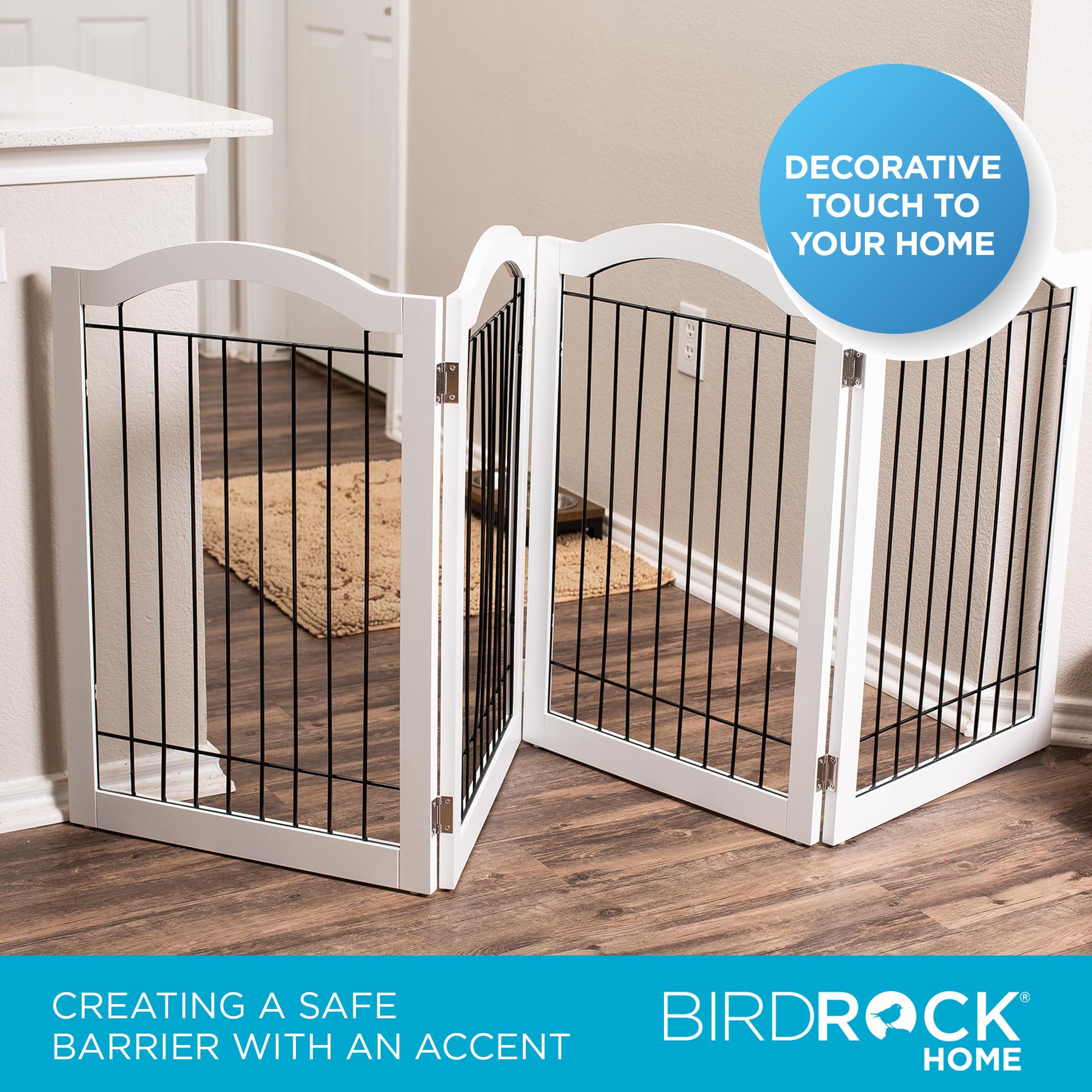 Internet'S Best Arched Top Wire Dog Gate - 4-Panel Free Standing Indoor Folding Pet Barrier, Ideal For Medium, Large Dogs, Puppies, & Cats, For Home, Doorway, Stairs - 30In X 80In, White