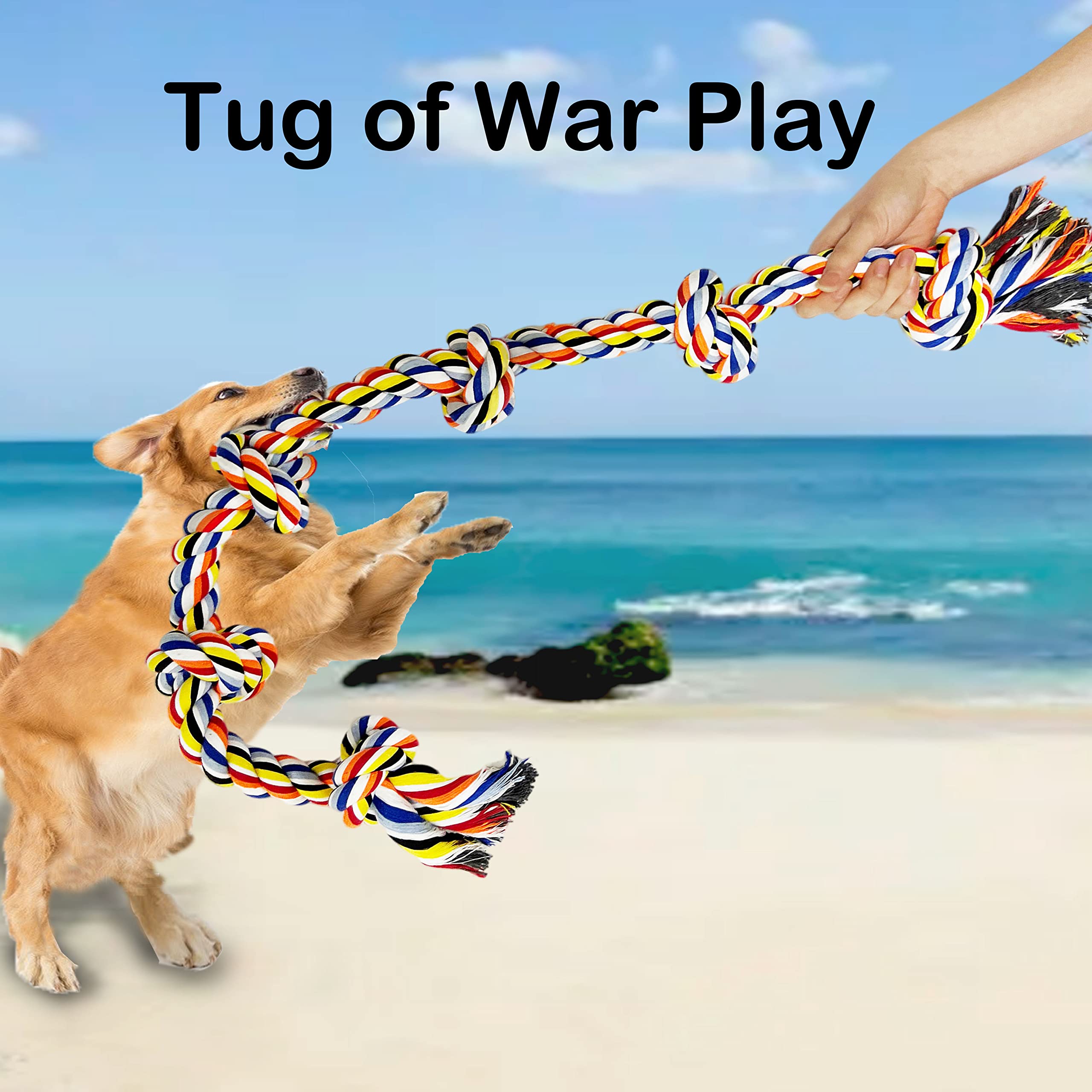 6 Knot 2 Pack Large Dog Rope Toy For Aggressive Chewer Heavy Duty Rope Durable Tough Chew Rope Tug Of War Play Outdoor Indoor Chewing Tugging Rope Large Breed Pull Rope Big Dog Long Pulling Pitbull