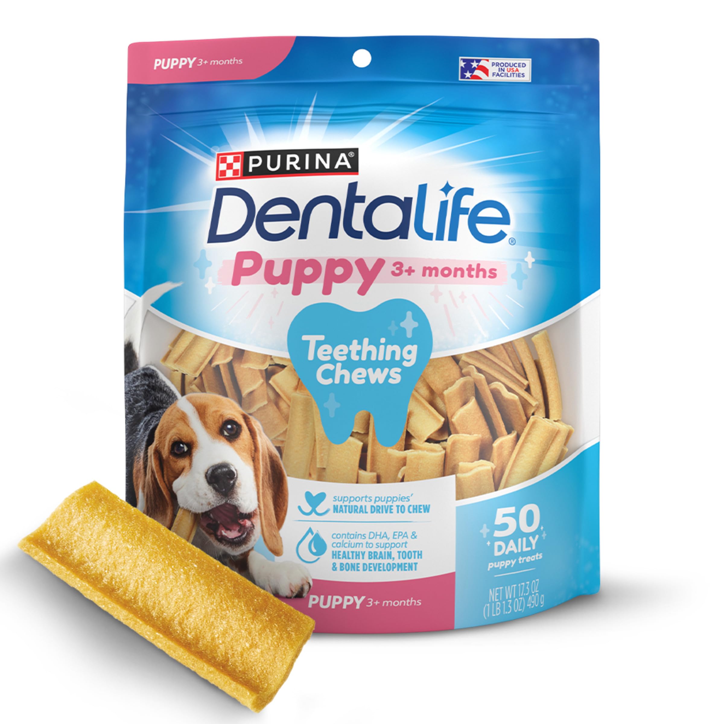 Dentalife Puppy Teething Dog Chews for Small Dogs 3 Months and Up, Chicken Flavor, 1.08 lb., 50 Chews - 50 ct. Pouch