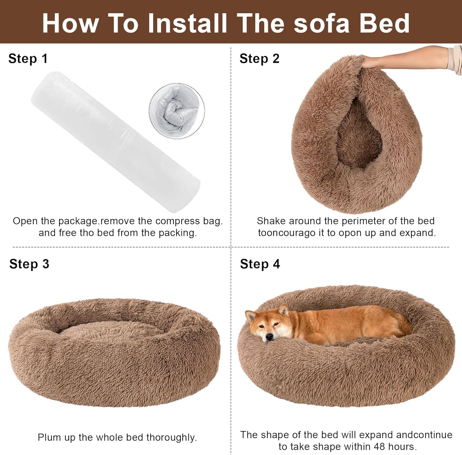 Donut Bed + Free Removable Cooling Mat, Calming Dog Bed Washable Ideal For Small To Large Dogs And Cats & Round Dog Bed, Multipl