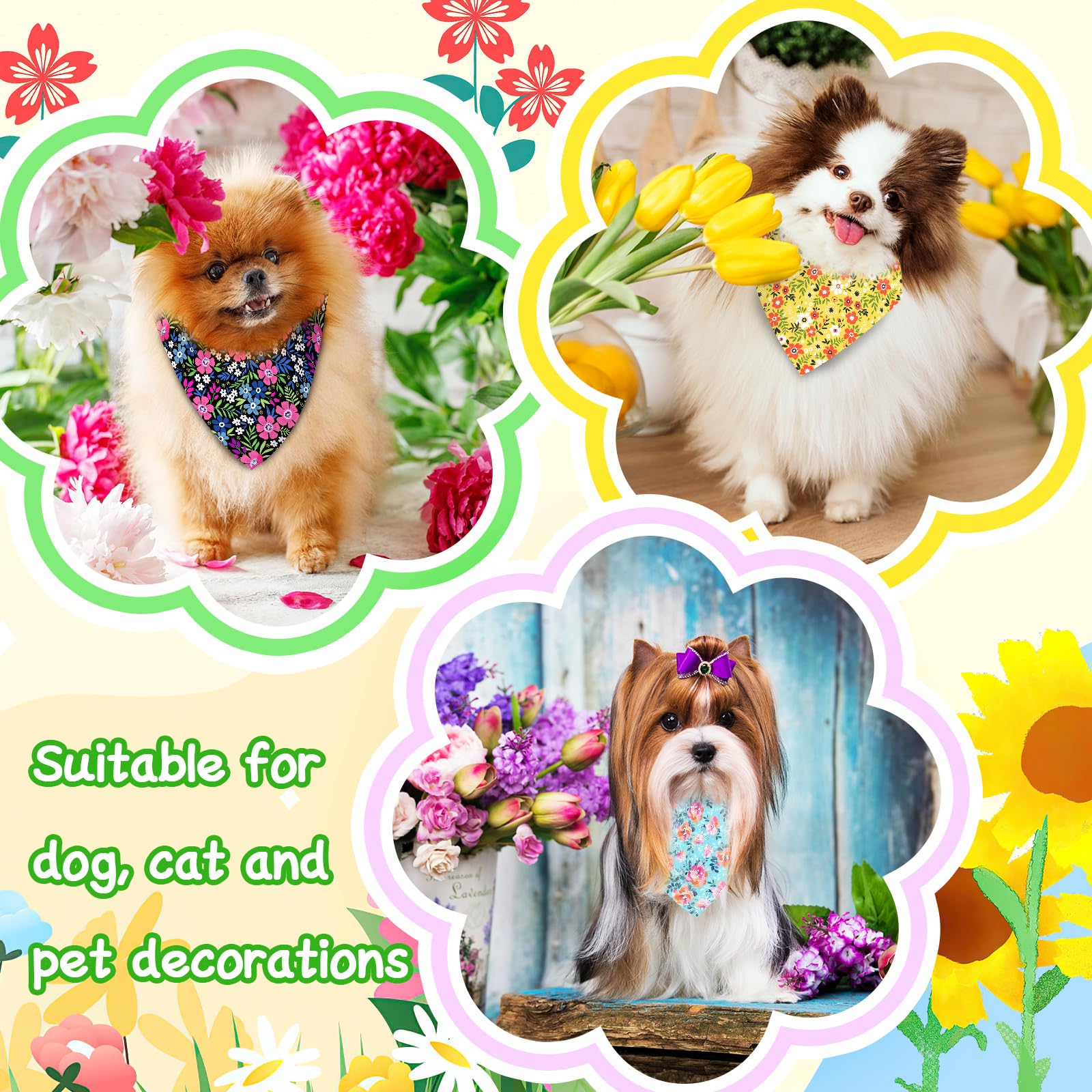 30 Pcs Spring Summer Dog Bandanas Bulk Floral Pet Scarves Bibs Adjustable Puppy Bandanas Girl Washable Flower Puppy Grooming Ban