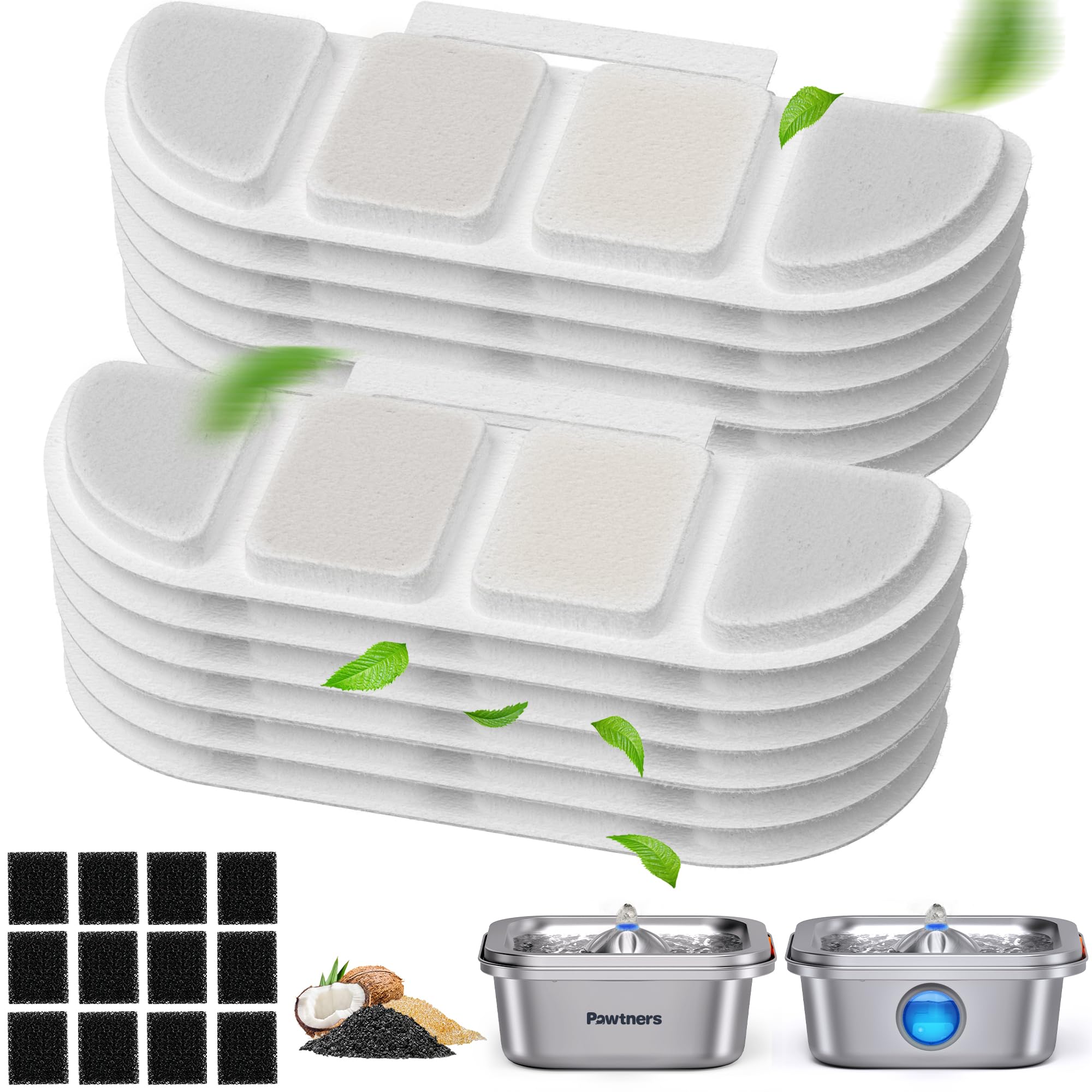 Pawtners 12 Packs Replacement Filters for WF008A Cat Water Fountain, Multiple Filtration Material, Replacement Filter for Pet Ca