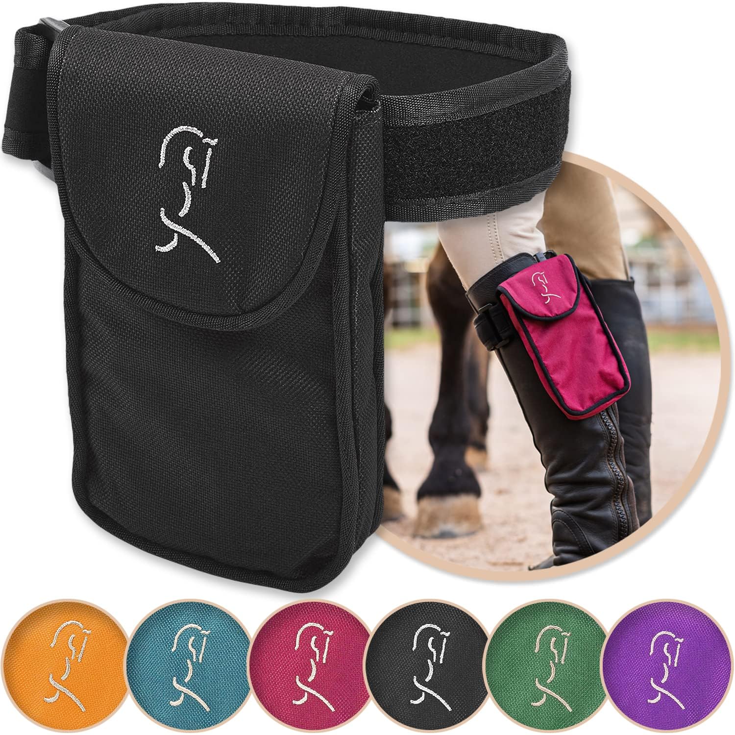 Woofhoof Equestrian Cell Phone Holder, XL Black On The Calf/Leg Band Holster - Perfect Horse Accessories, Universal Fit, Padded 