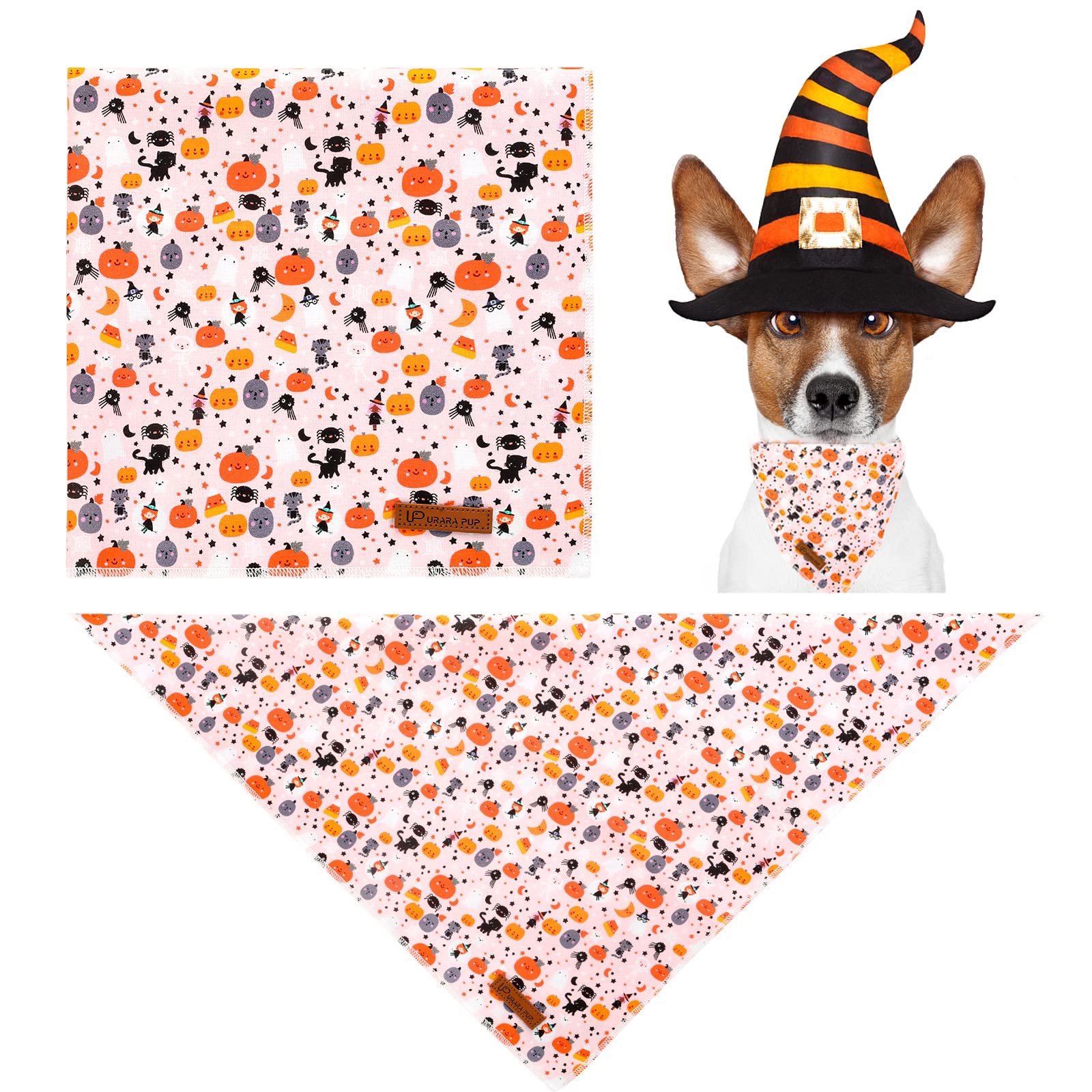 Up Urara Pup Halloween Dog Bandana, Halloween Pet Bandana With Cute Cat Pattern, Pink Puppy Bandana For Girl Boy Dogs Or Cats, Adjustable Pet Triangle Bid Scarf Kerchief For Small Medium Dog