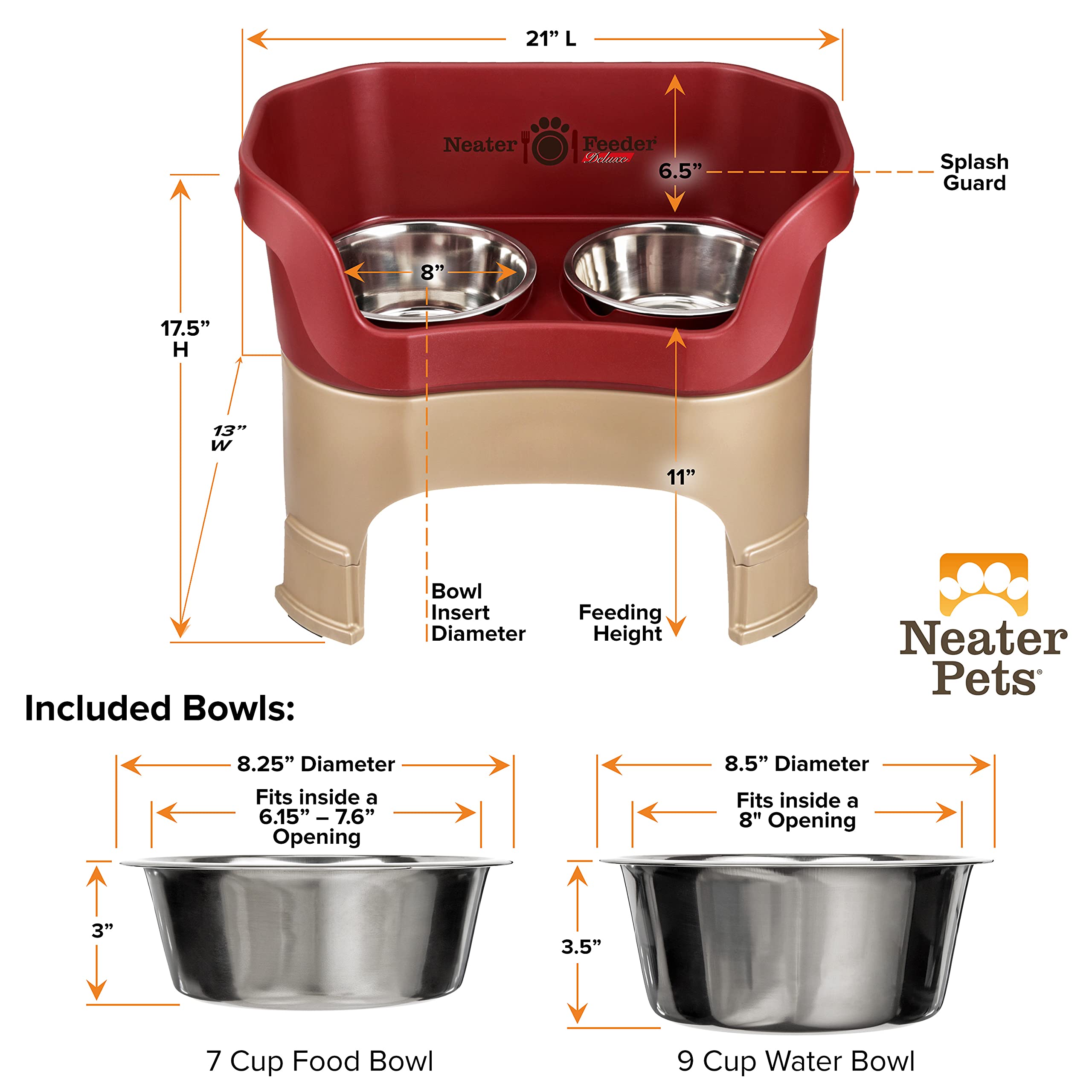 Neater Feeder Deluxe Mess Proof Dog Bowls Elevated for Large Dogs - Made in USA - No Spill Raised Dog Food Bowl Stand w/Leg Exte