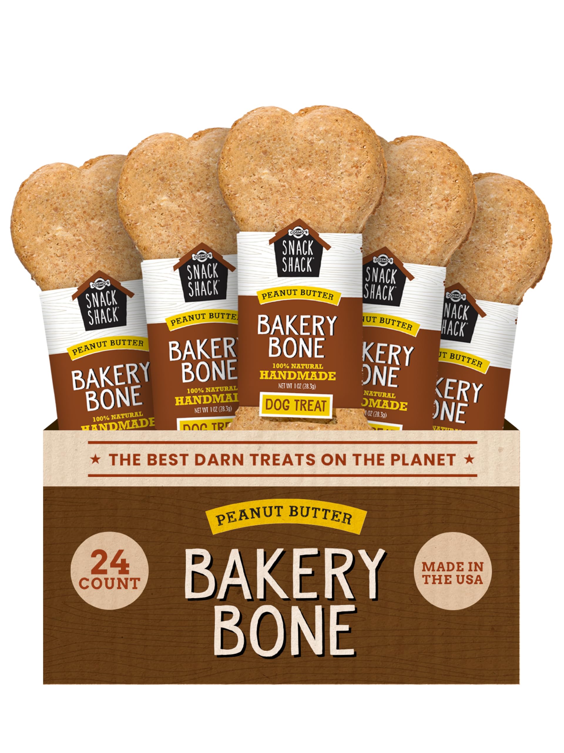 Cosmos Snack Shack Peanut Butter Bakery Bone - All Natural Dog Treat - Made in USA (24 Count Pack of 1)