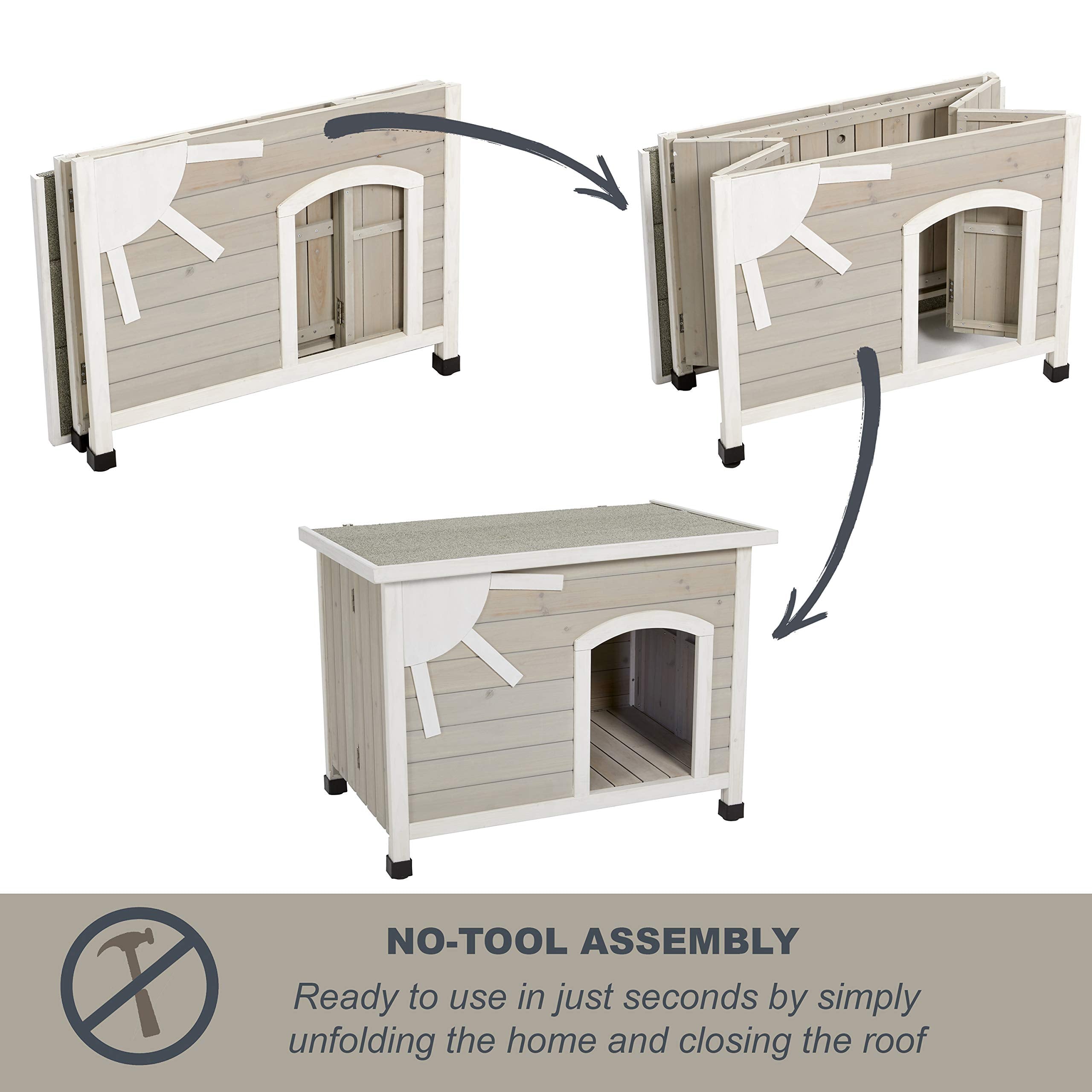 Midwest Homes For Pets Eilio Folding Outdoor Wood Dog House, No Tools Required For Assembly | Dog House Ideal For Small Dog Bree