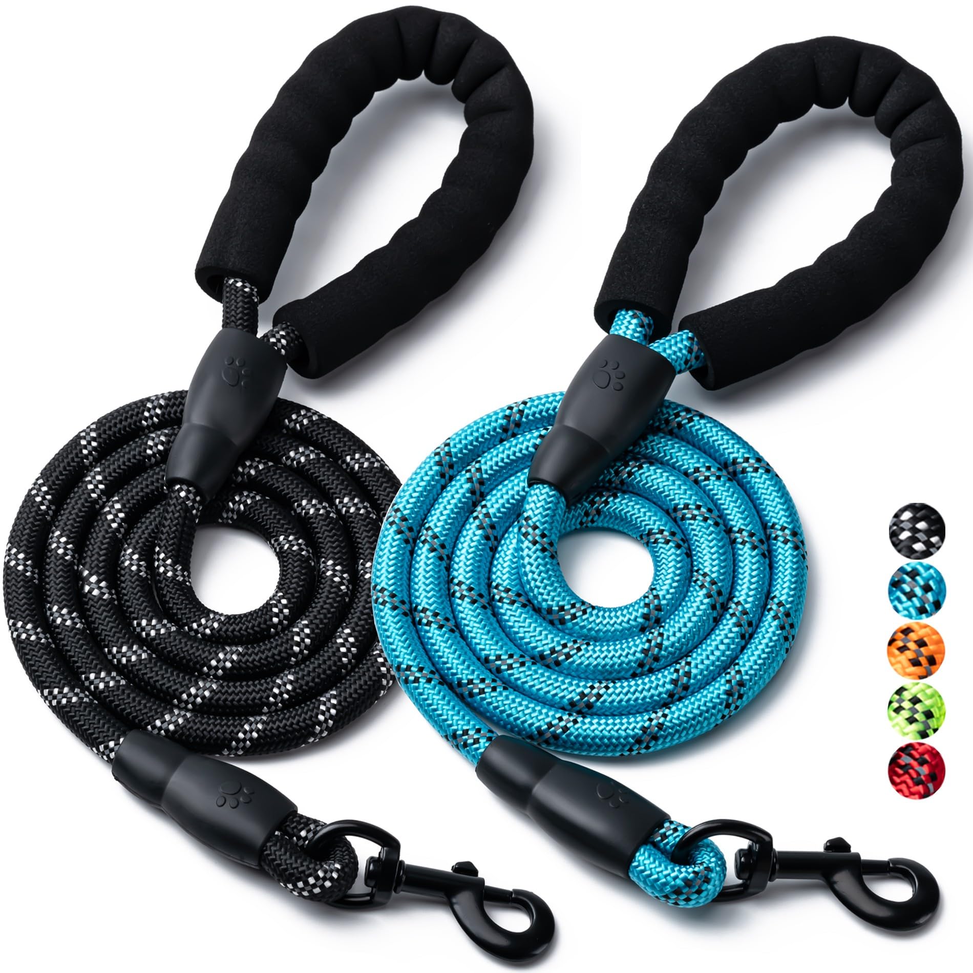 2 Pack Dog Leash, 4/5//6 Ft Heavy Duty Nylon Rope Pet Leashes With Comfortable Padded Handle, Reflective Dog Leashes For Small M