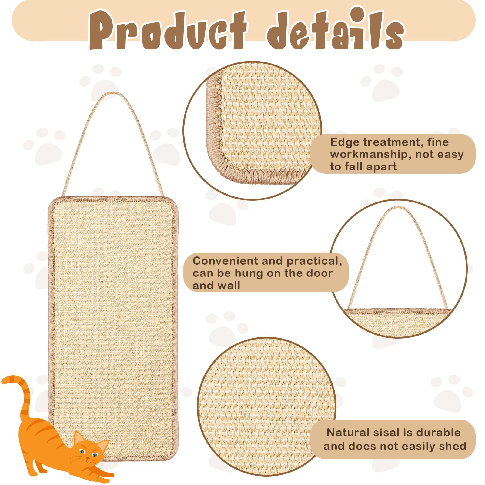 Dansydaisy 2 Pack Sisal Door Cat Scratching Mat Double Use Hanging Scratcher Wall Floor Mount Natural Cat Scratch Mat Kitty Scra