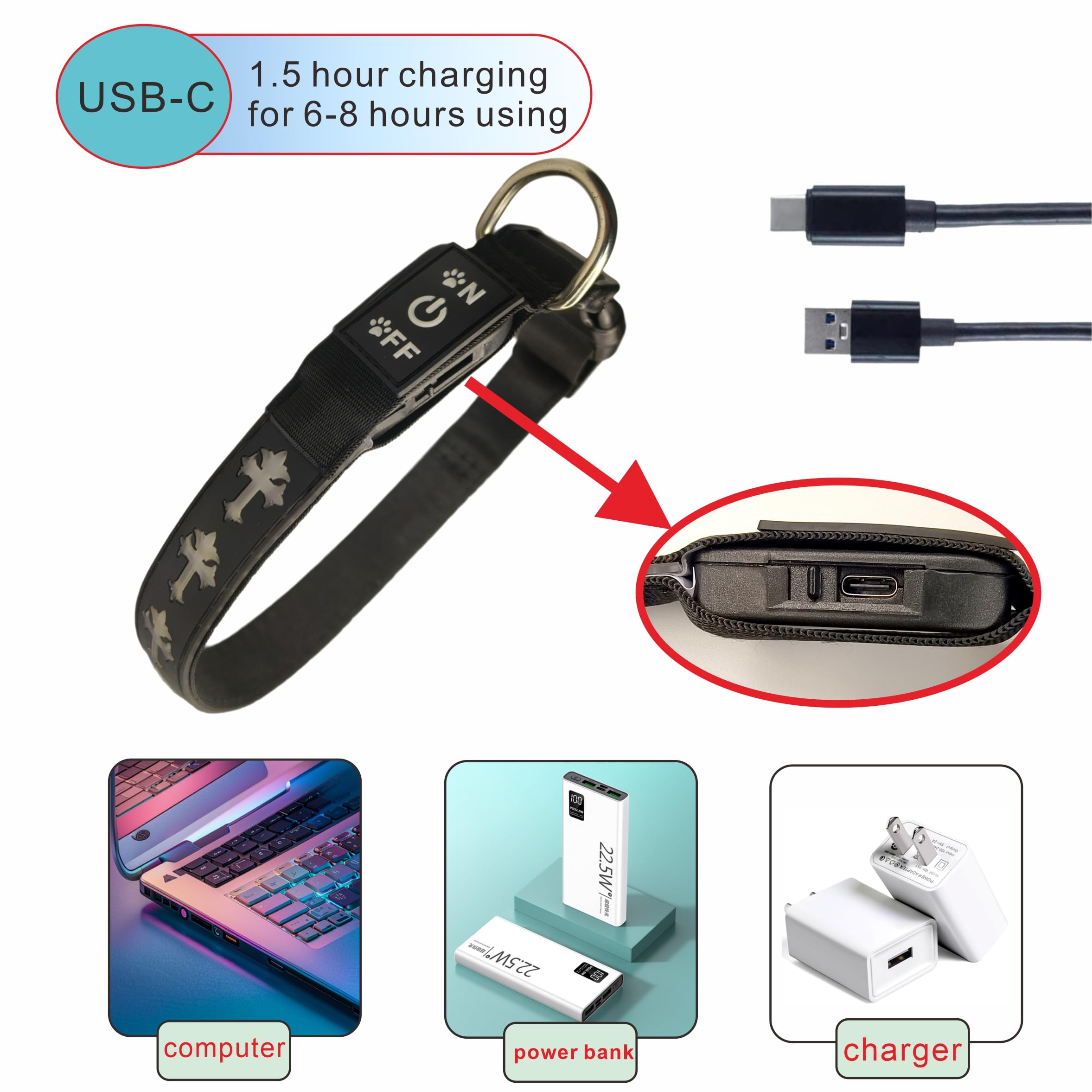 Dogled Usb-C Led Light Up Dog Collar, 3D Design Comfortable And Soft Material,Multicolored Lighting,Night Dog Collar (Cr-Black,