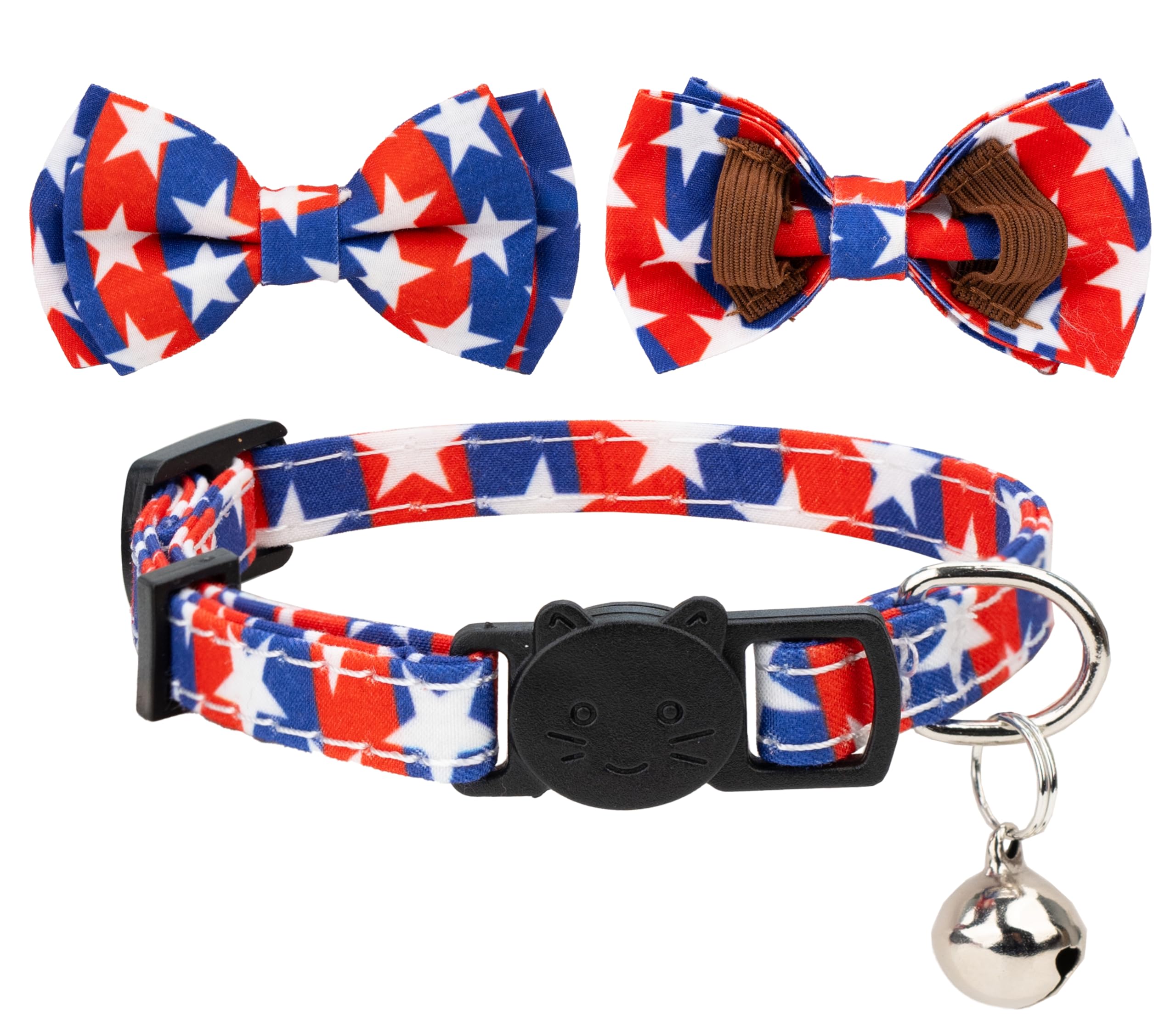 Gyapet Cat Collar With Bowtie Bell Safety Breakaway Kitten 7-11In 4Th Of July Independence Day Adjustable Us Flag-B