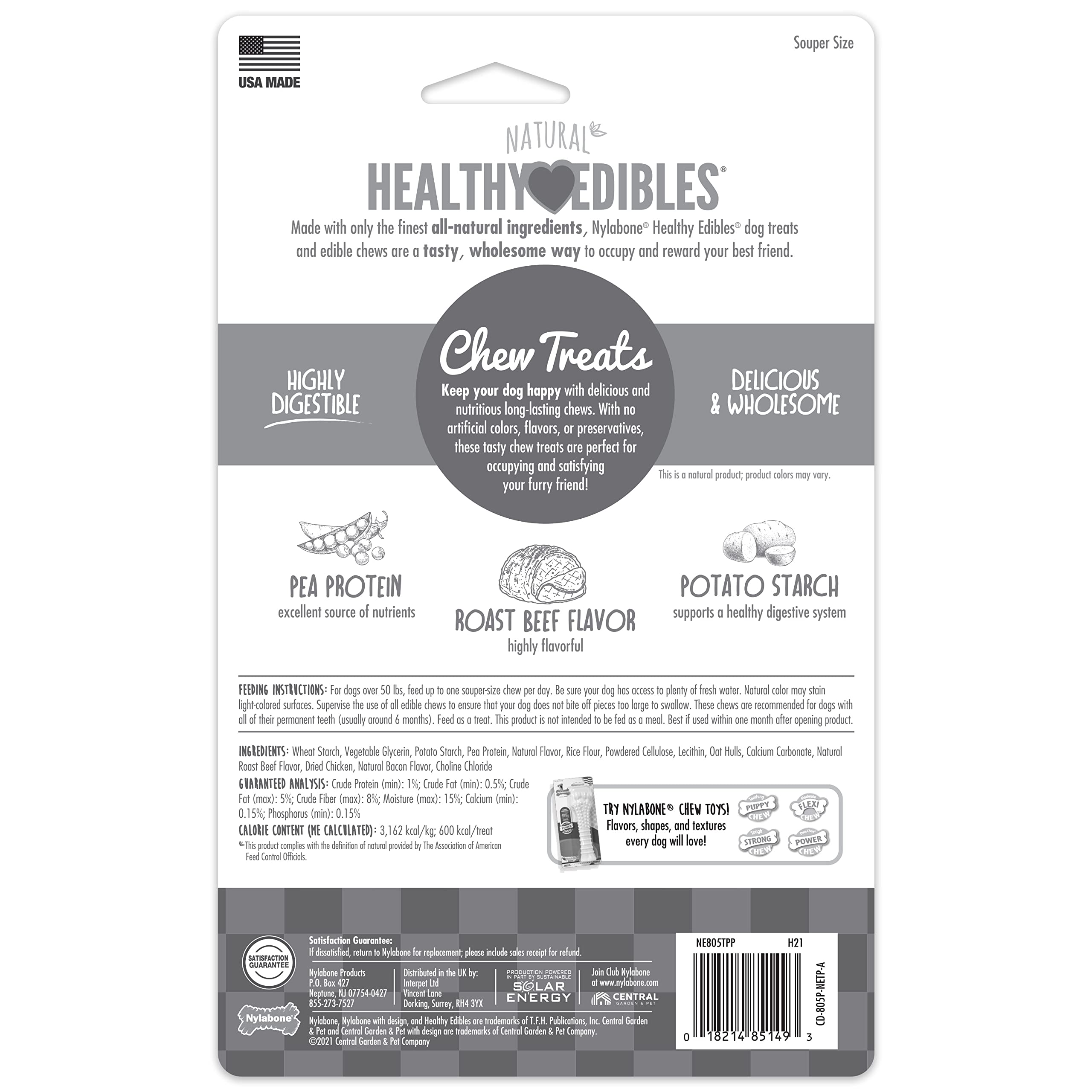 Nylabone Healthy Edibles Natural Dog Chews Long Lasting Roast Beef Flavor Treats for Dogs, X-Large/Souper (2 Count)