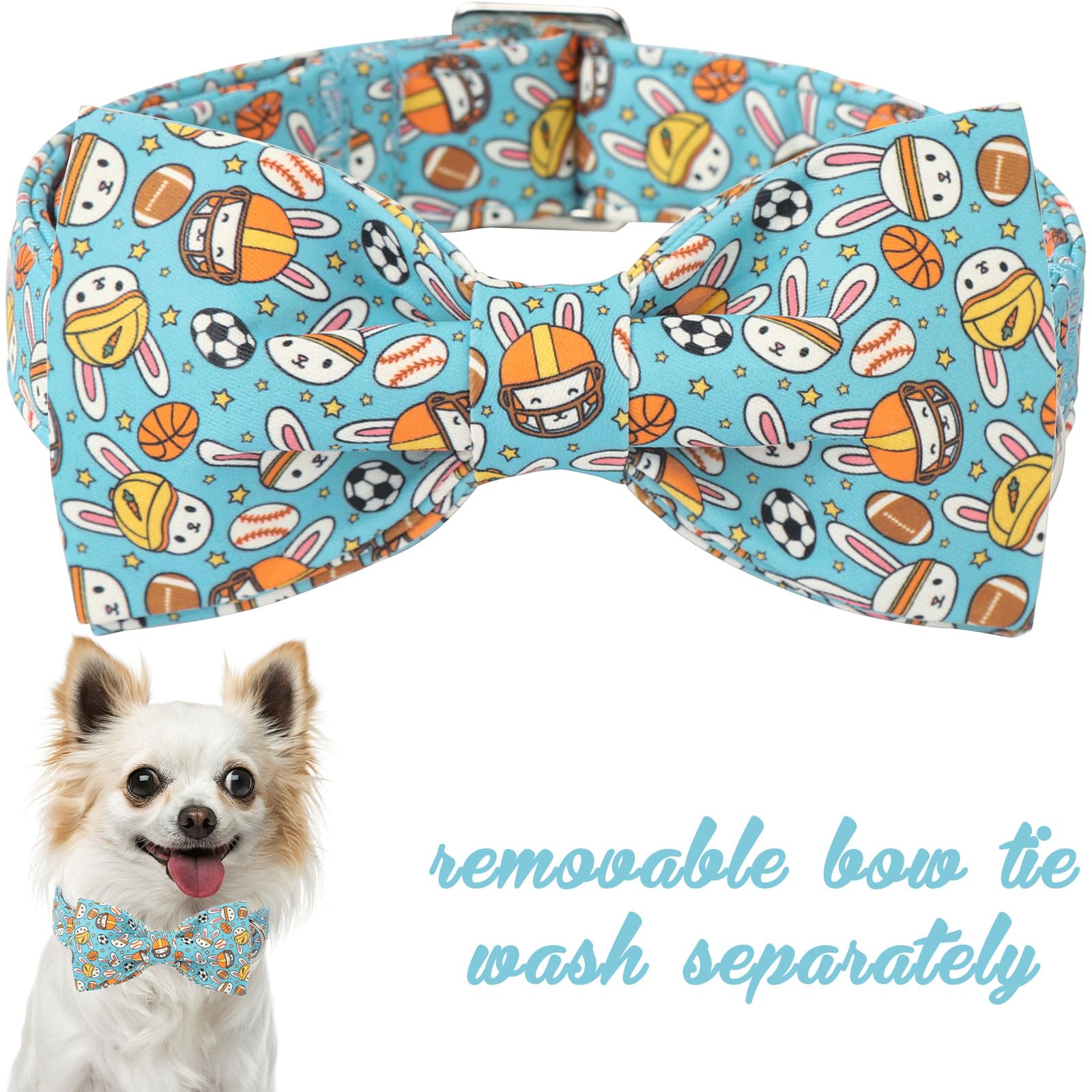 Unique Style Paws Easter Dog Collar With Bow Blue Sports Rabbit Ball Easter Egg Cotton Polyester Puppy Collars For Small Medium