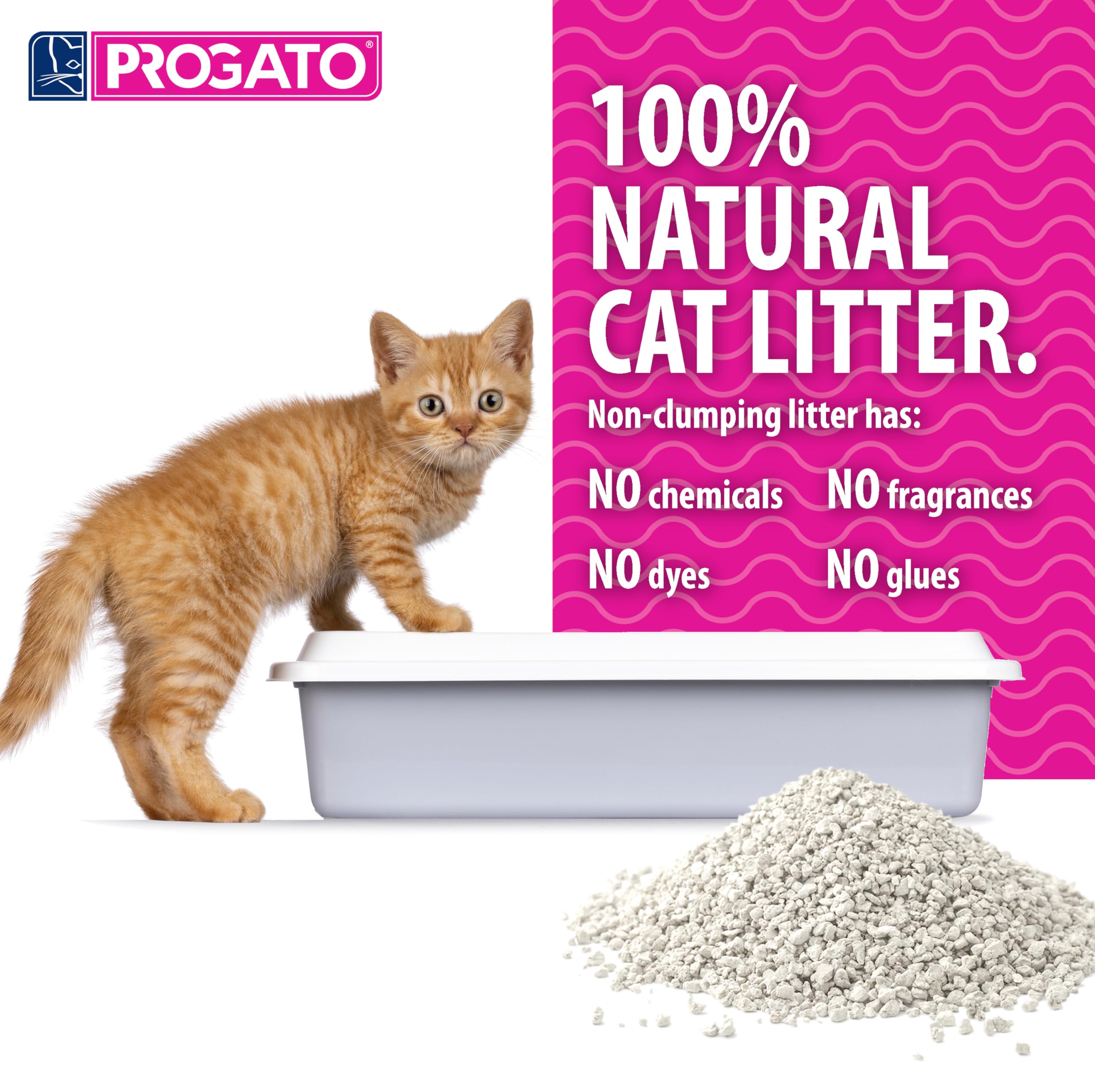 Progato Premium Natural Cat Litter, 100% Natural Diatomaceous Earth Non-Clumping Cat Litter, Odor Control, Lightweight, Chemical