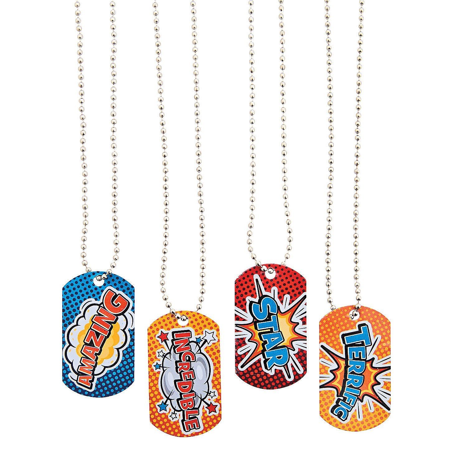 Fun Express Super Hero Dog Tag Necklace - 12 Pieces - Educational And Learning Activities For Kids