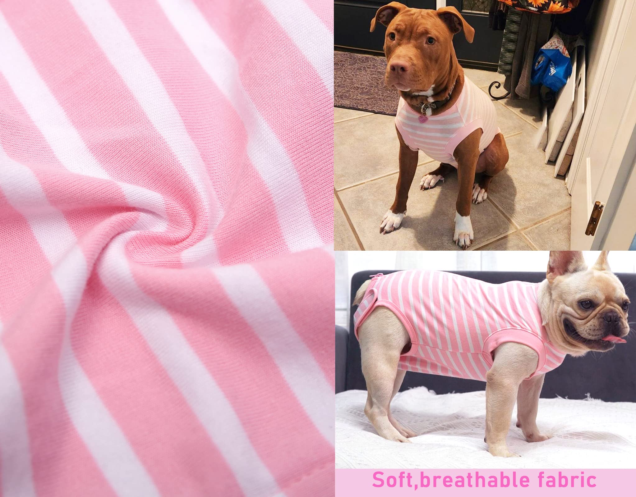 Sychien Dog Recovery Suit Female,Pink Small Surgery Recovery Shirt,Pink-White Striped S