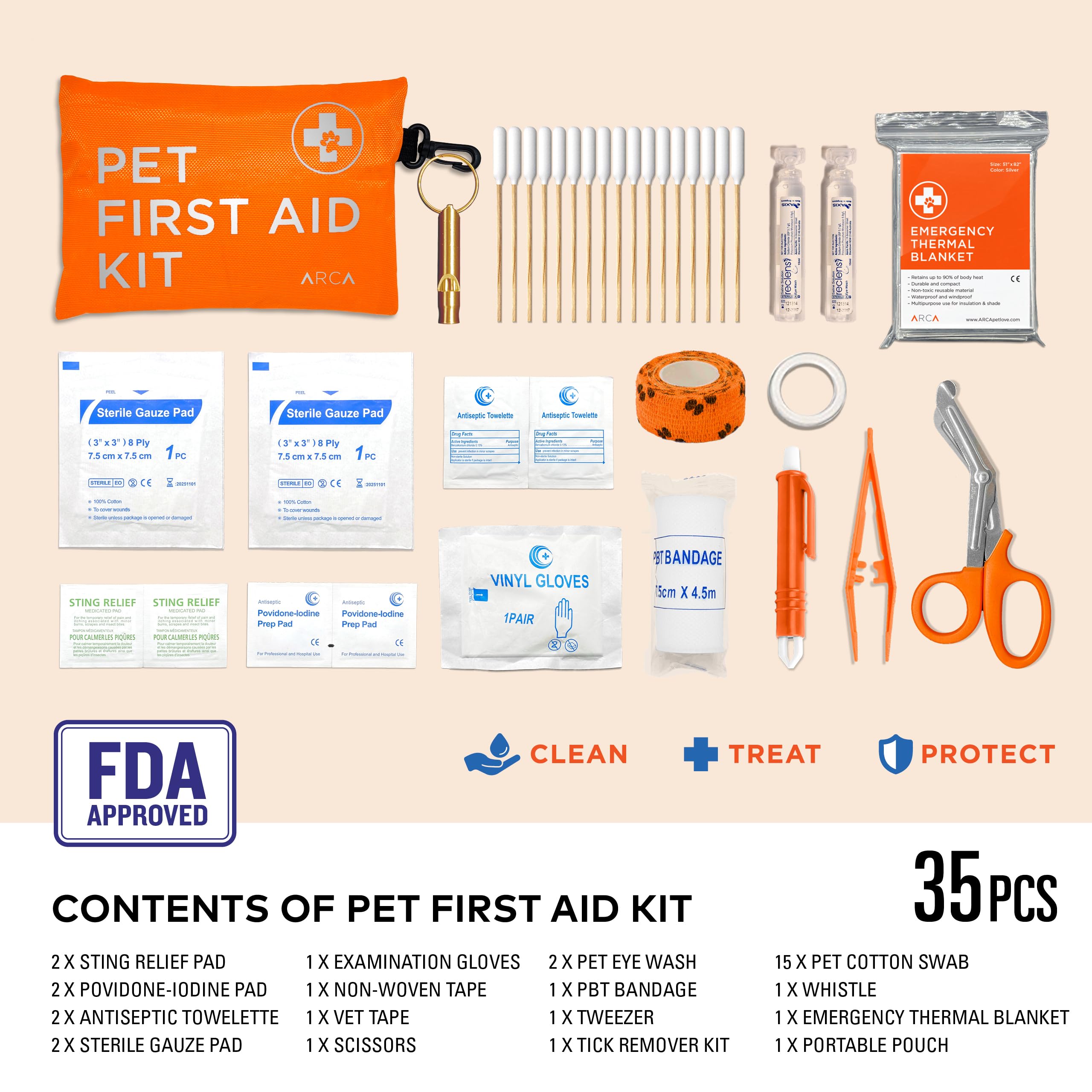 ARCA PET Dog First Aid Kit - Pet Emergency Kit - Water Resistant High Visibility Reflective First Aid Pouch Dog Camping Essentia