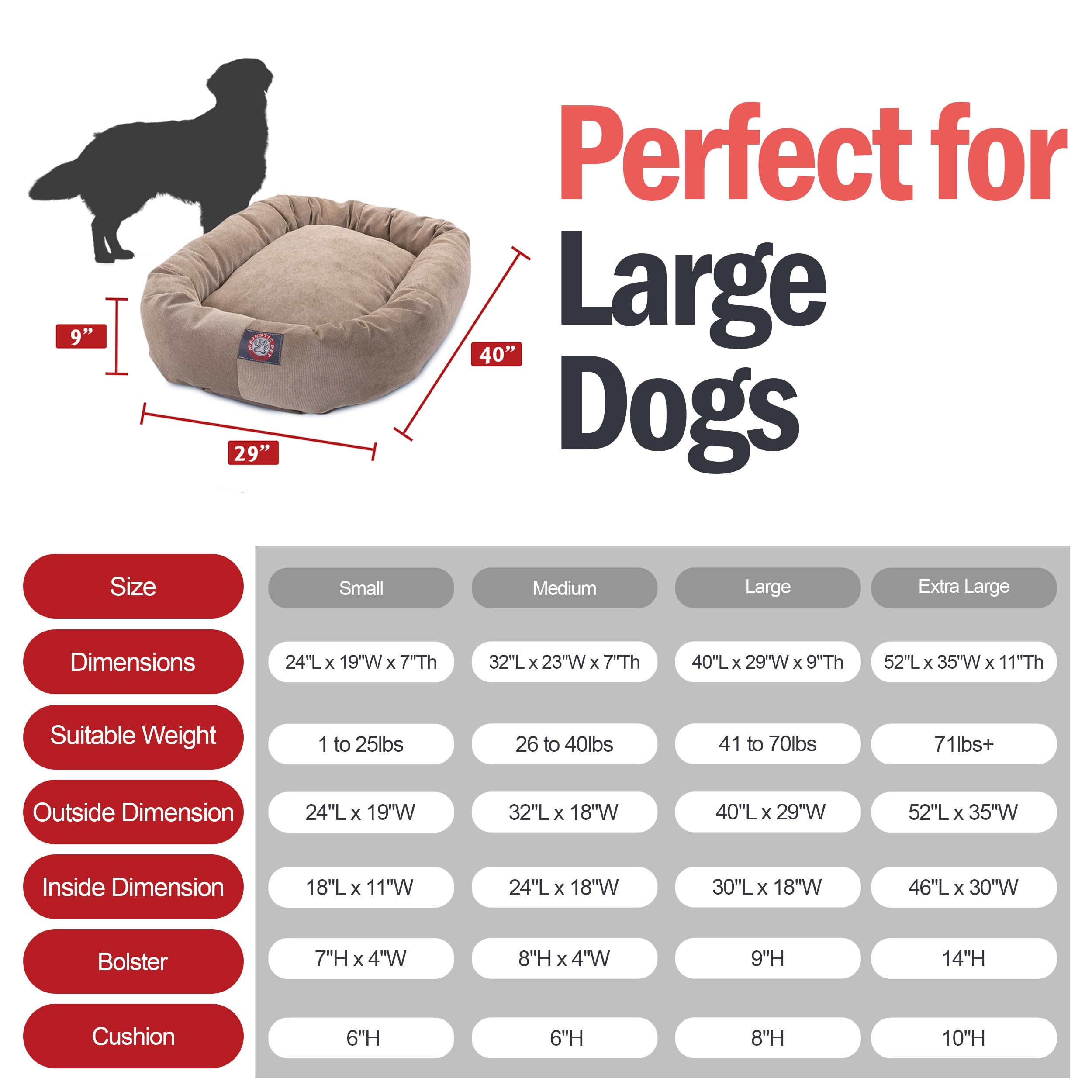 Majestic Pet 40 Inch Micro Velvet Calming Dog Bed Washable – Cozy Soft Round Dog Bed With Spine For Head Support - Fluffy Donut Dog Bed 40X29X9 (Inch) – Round Pet Bed Large – Pearl