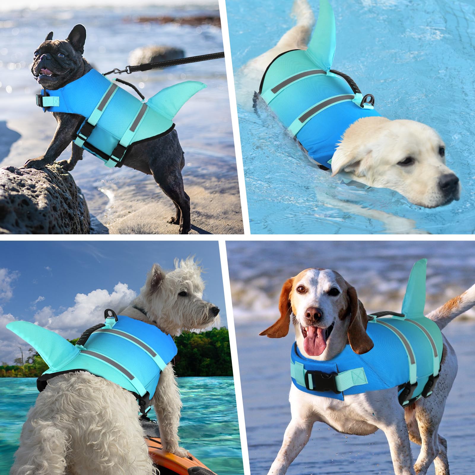 Doglay Dog Life Jacket, Ripstop Cute Shark Dog Life Vest With Superior Buoyancy And Rescue Handle, Adjustable Puppy Life Vests F