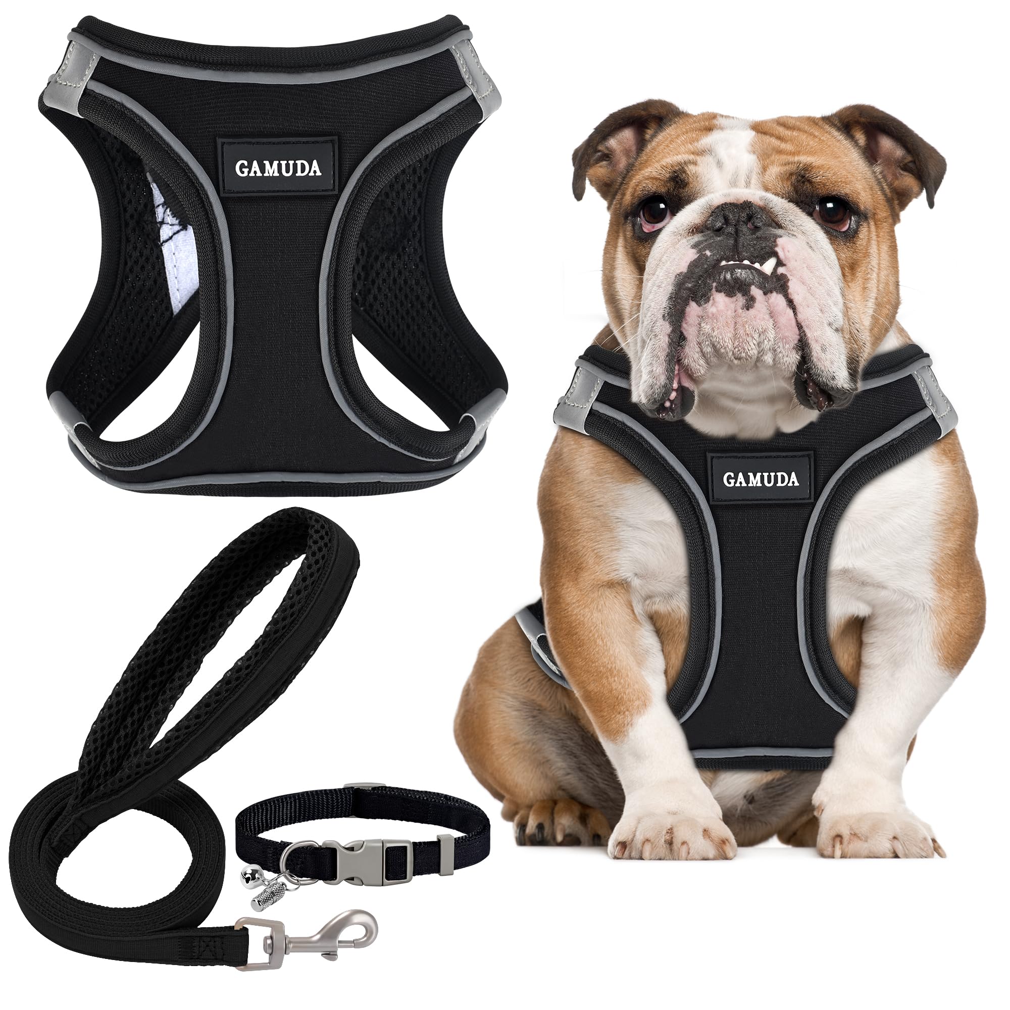 Gamuda Small Dog Harness Collar And Leash Set, Step In No Chock No Pull Linen Fabric Soft Mesh Dog Vest Harnesses Reflective For