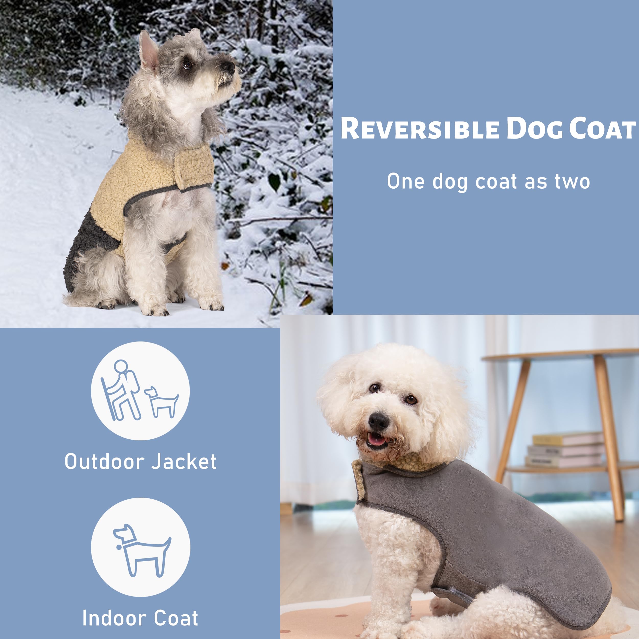 Cyeollo Warm Dog Coat Sherpa Dog Winter Coat, Reversible Fleece Dog Jackets Sweater Vest For Small Dogs Male With Leash Hole, So