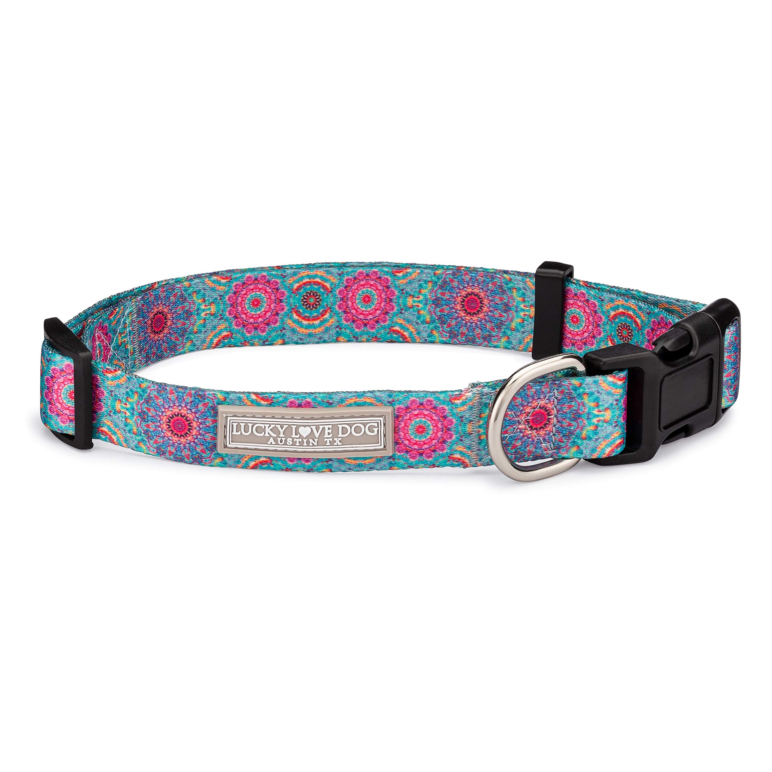 Lucky Love Dog, Boho Chic Dog Collar For Girl Boy Dogs, Vivid Pink And Turquoise Collar For Dogs, Comfortable, Soft, Cute Collar