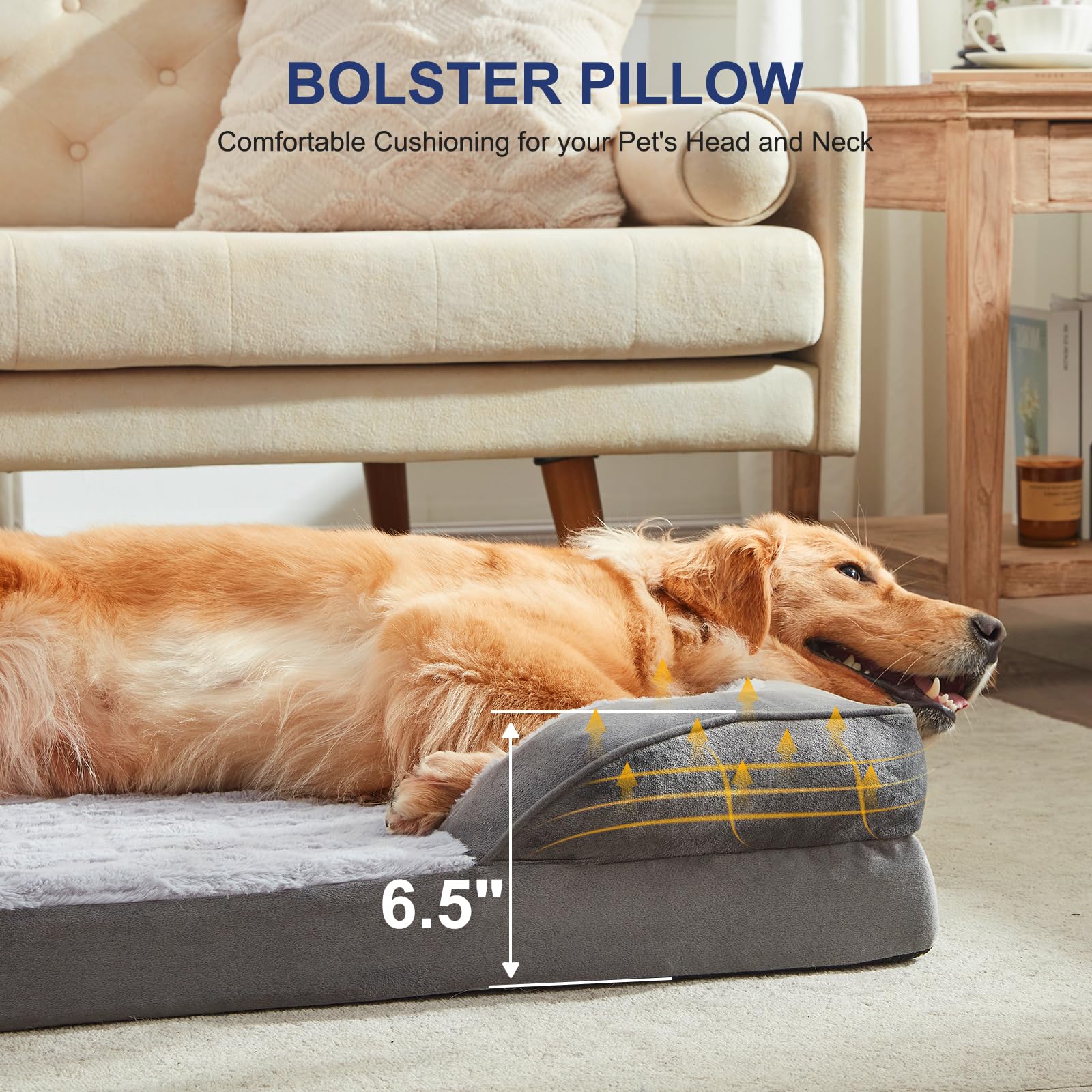 FURTIME Large Orthopedic Dog Bed, Grey XL Washable Egg-Crate Foam Couch, 42"x32"x6.5", Waterproof with Nonskid Bottom