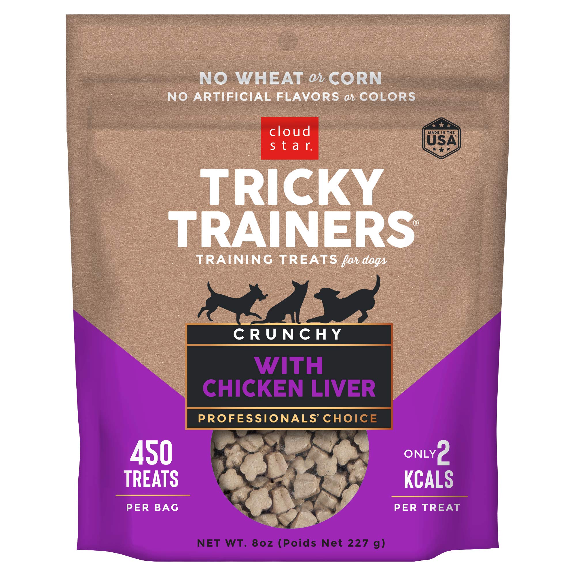Cloud Star Tricky Trainers Crunchy Dog Training Treats 8 oz Pouch, Chicken Liver Flavor, Low Calorie Behavior Aid with 450 treat