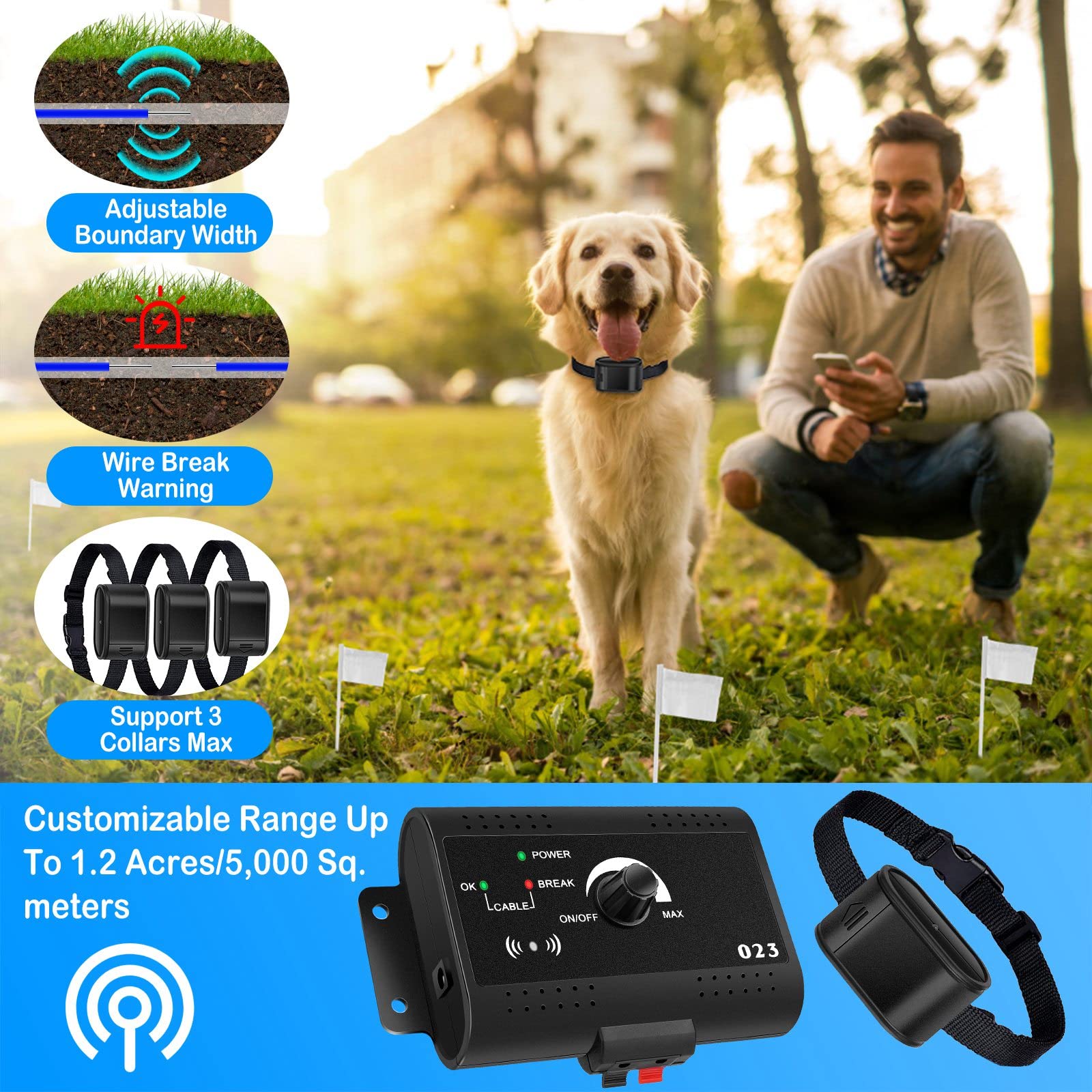 KOCASO Electric Dog Fence System, Covers 1.2 Acres, 2 Waterproof Collars, for Small to Large Dogs, Black 2