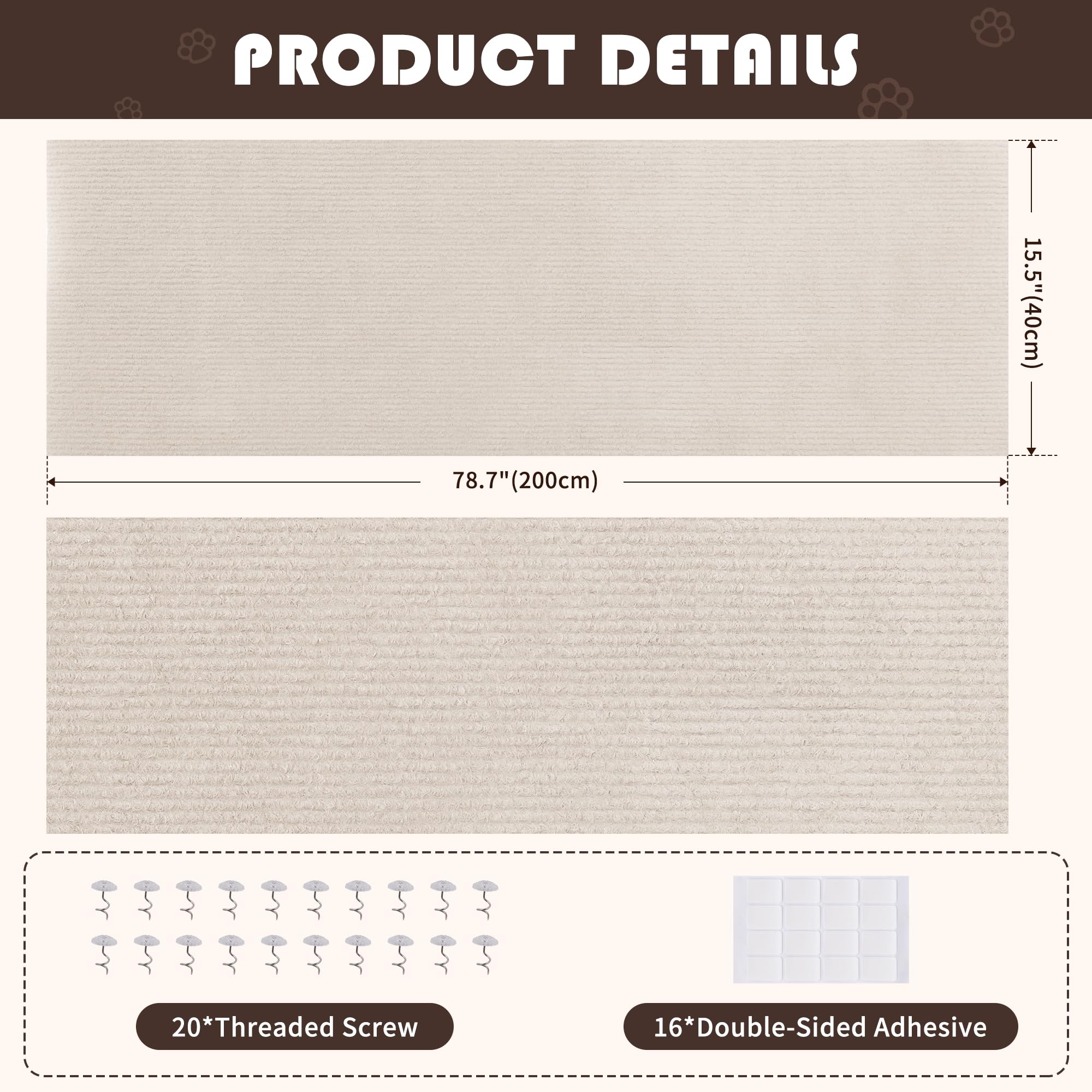 78.7X15.8Inch Cat Scratch Furniture Protector, Self-Adhesivet Scratch Mats Deterrent For Furniture, Diy Climbing Cat Scratcher C