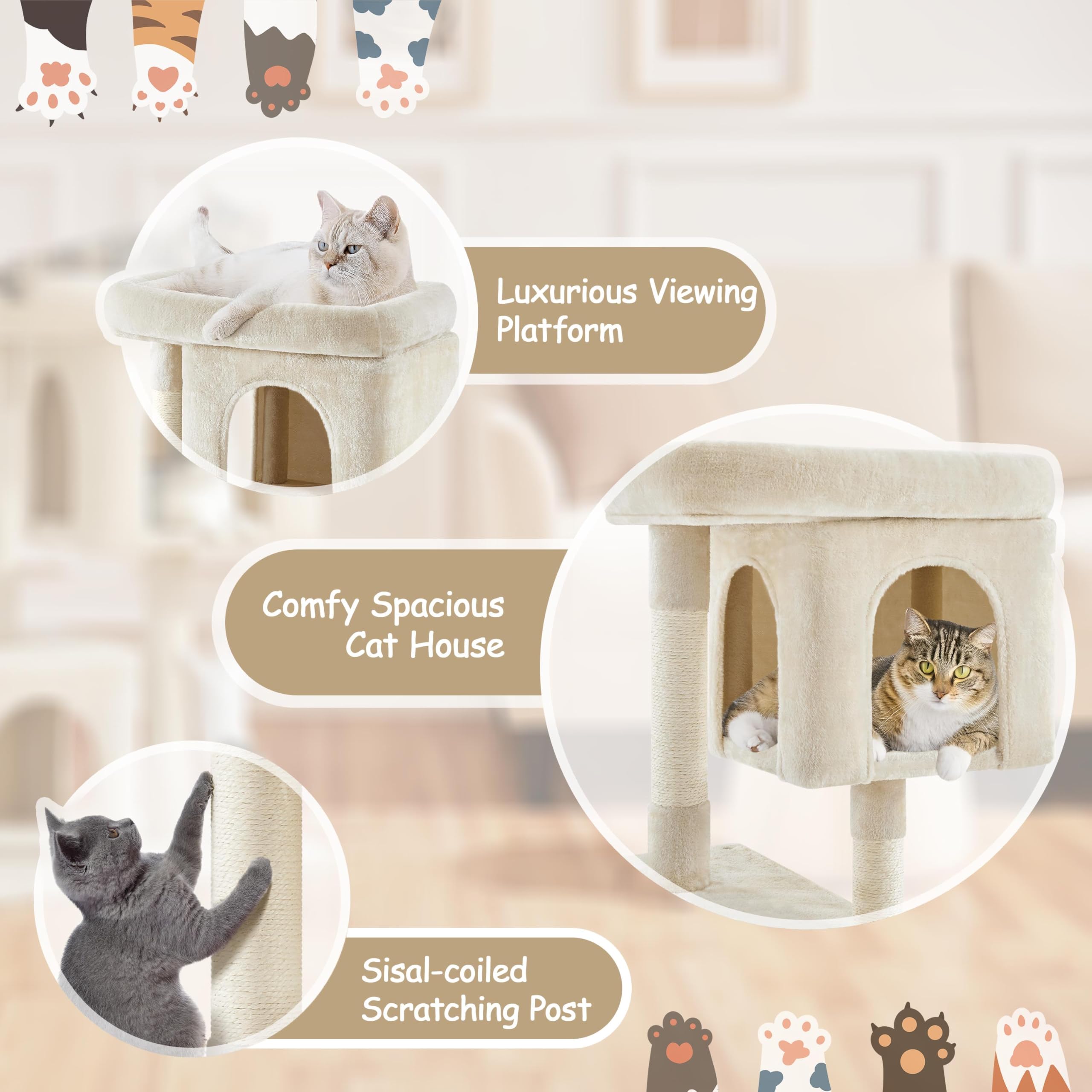 Yaheetech Cat Tree, 33.5In Cat Tower With 2 Cozy Condos, Soft Perch & Sisal Scratching Posts, Cat House Activity Center Furnitur