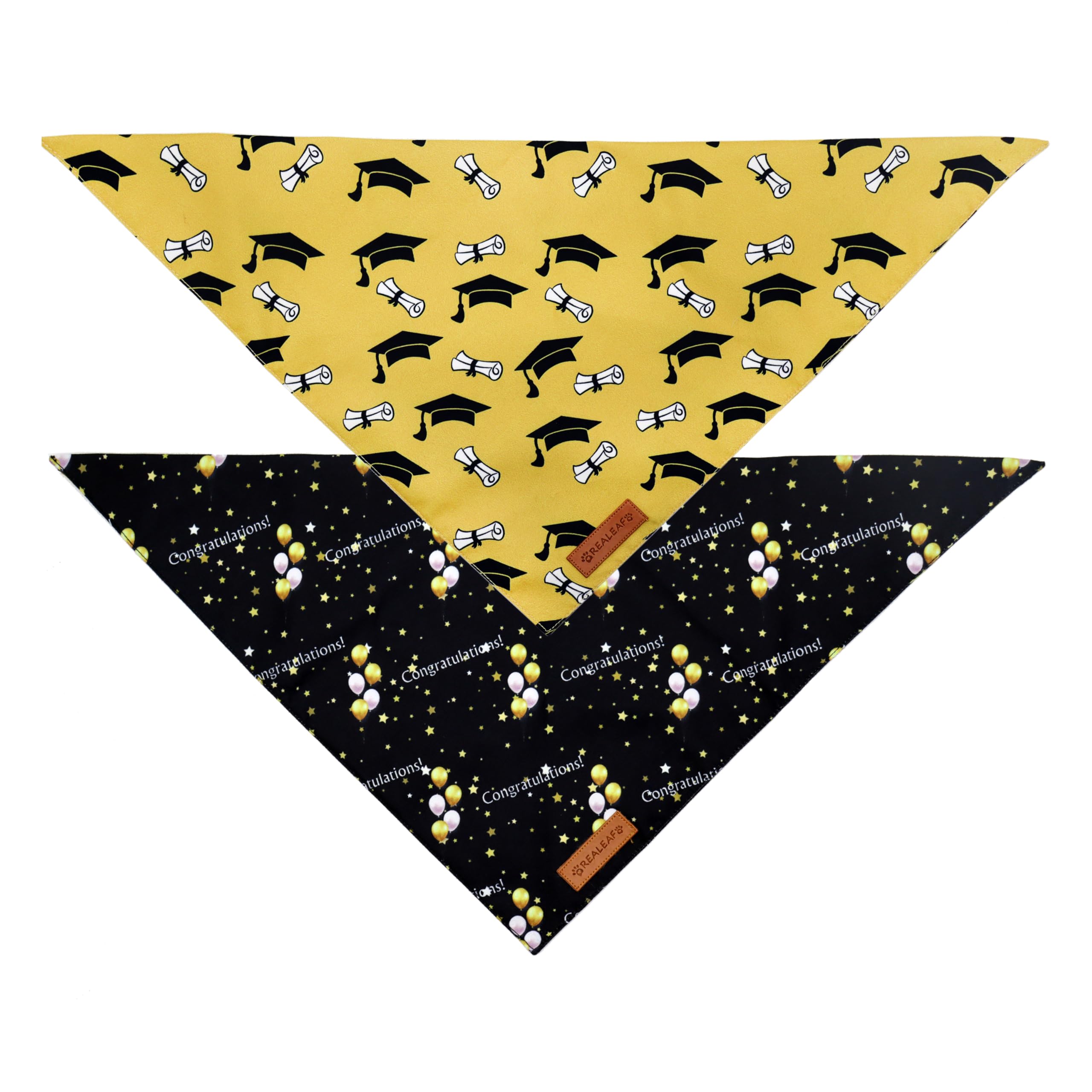 Realeaf Graduation Dog Bandanas 2 Pack, Reversible Pet Scarf For Boy And Girl, Premium Durable Fabric, Holiday Bandana For Small