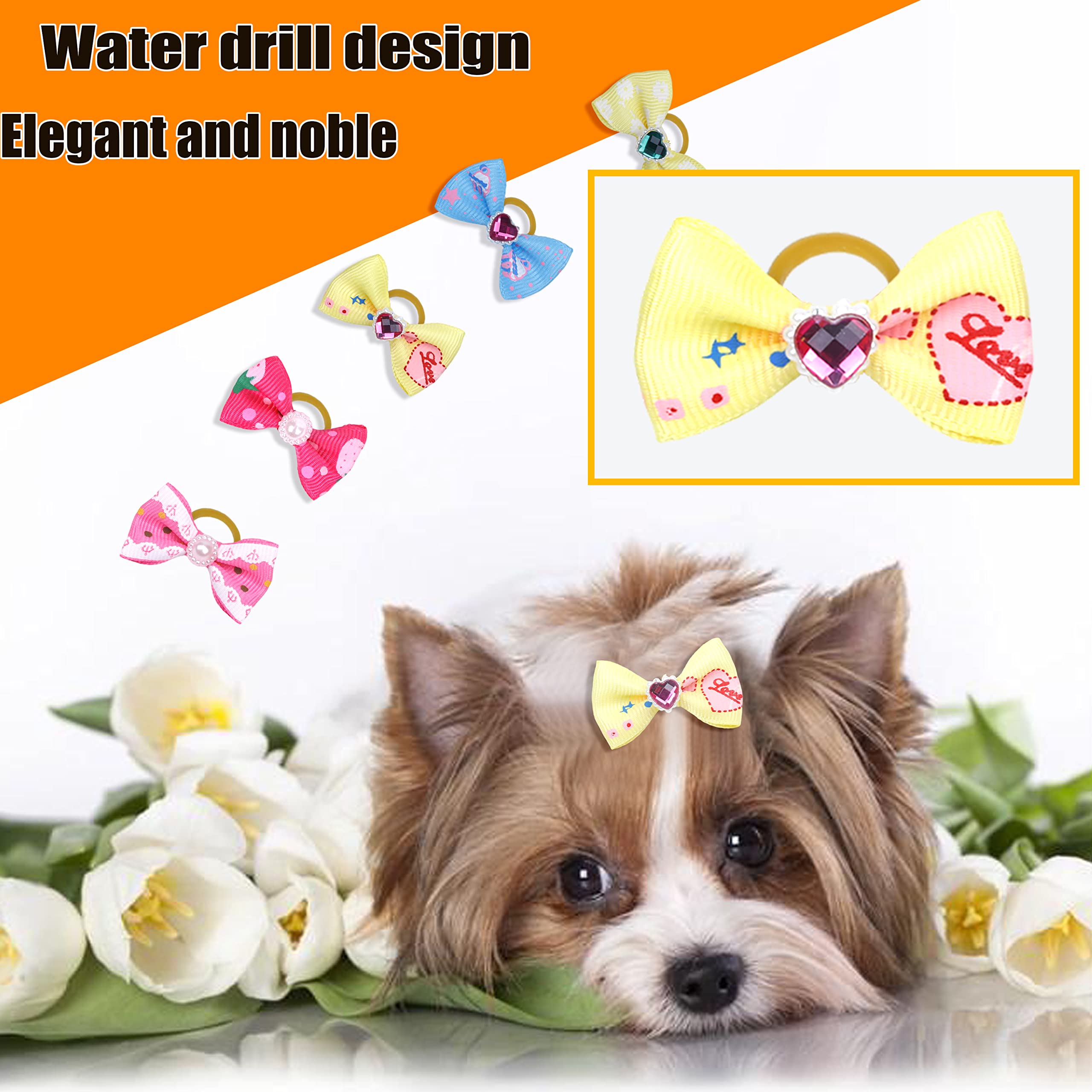 60Pcs Puppy Dogs Hair Barrettes Bows With Rubber Bands,Rhinestone Tiny Christmas Bowknot Hair Bows Hair Topknot Hair Clips For Cat Puppy Party Birthday,Handmade Hair Accessories Pet Grooming