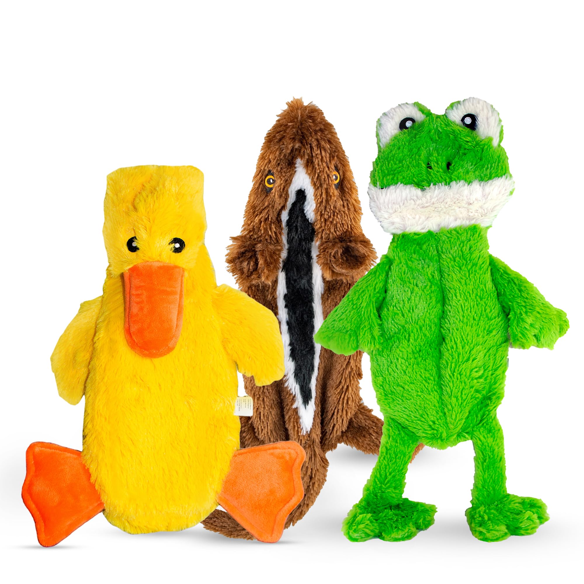 Fga Marketplace Duck-Frog-Squirrel Flat No Stuffing No Squeak Plush Dog Toy, Funny Style Will Entertain Your Dog For Hours, Recommended For Small And Medium Dog 21 Inch Long