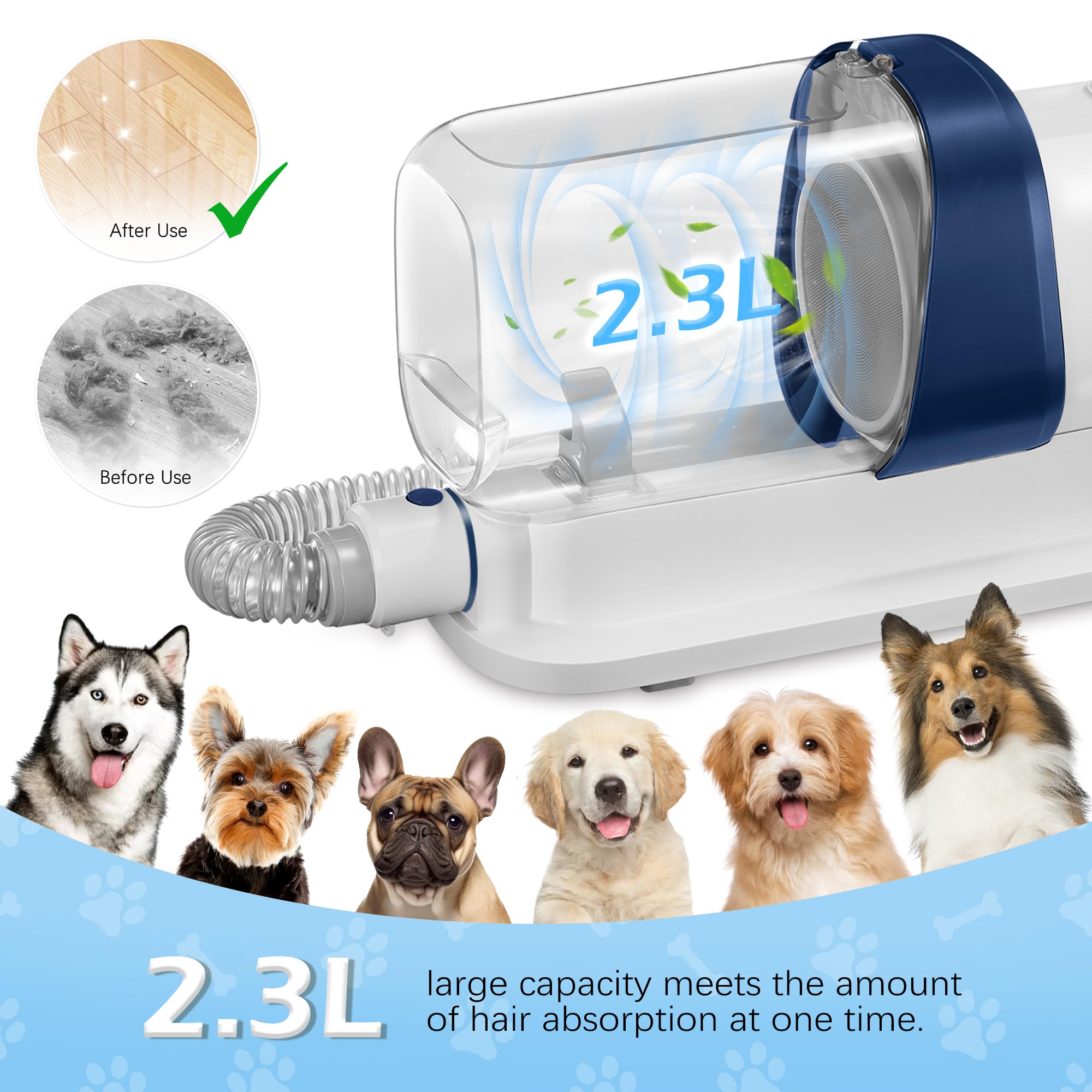 Lmvvc Dog Grooming Vacuum, Pet Grooming Vacuum Kit 2.3L Suction 99% Pet Hair With 5 Tools For Dog Cat For Shedding Grooming, Low