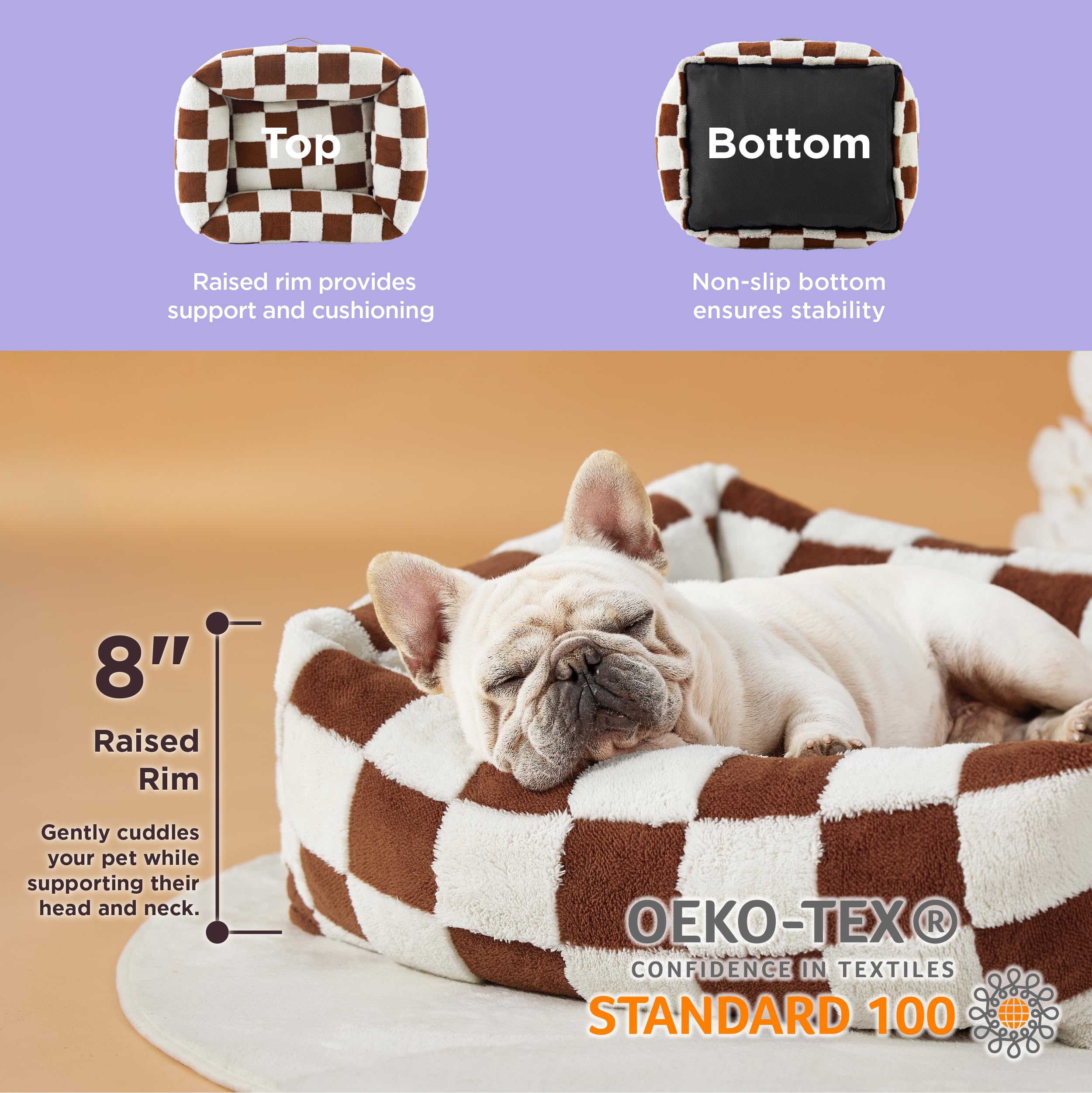 Lesure Cute Dog Bed For Medium Dogs - Washable Pet Beds,Cozy Rectangle Orthopedic Sofa With Jacquard Shaggy Plush & Anti Slip Bo